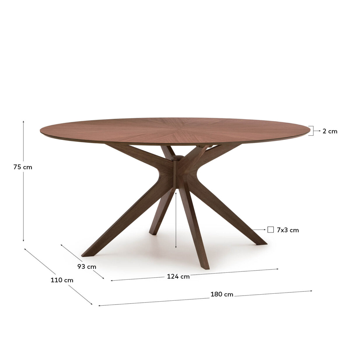 Kave Home Tafel Naanim van walnootfineer 180 x 110 cm - Afbeelding 7