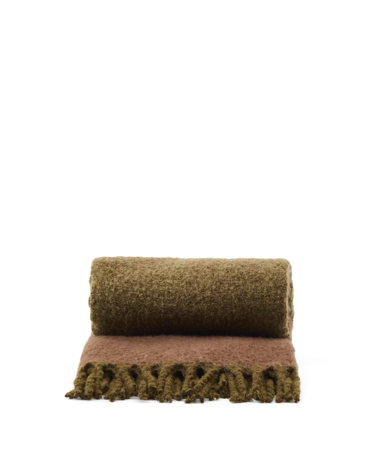 Kave Home Elvori deken groen met franjes 170 x 130 cm