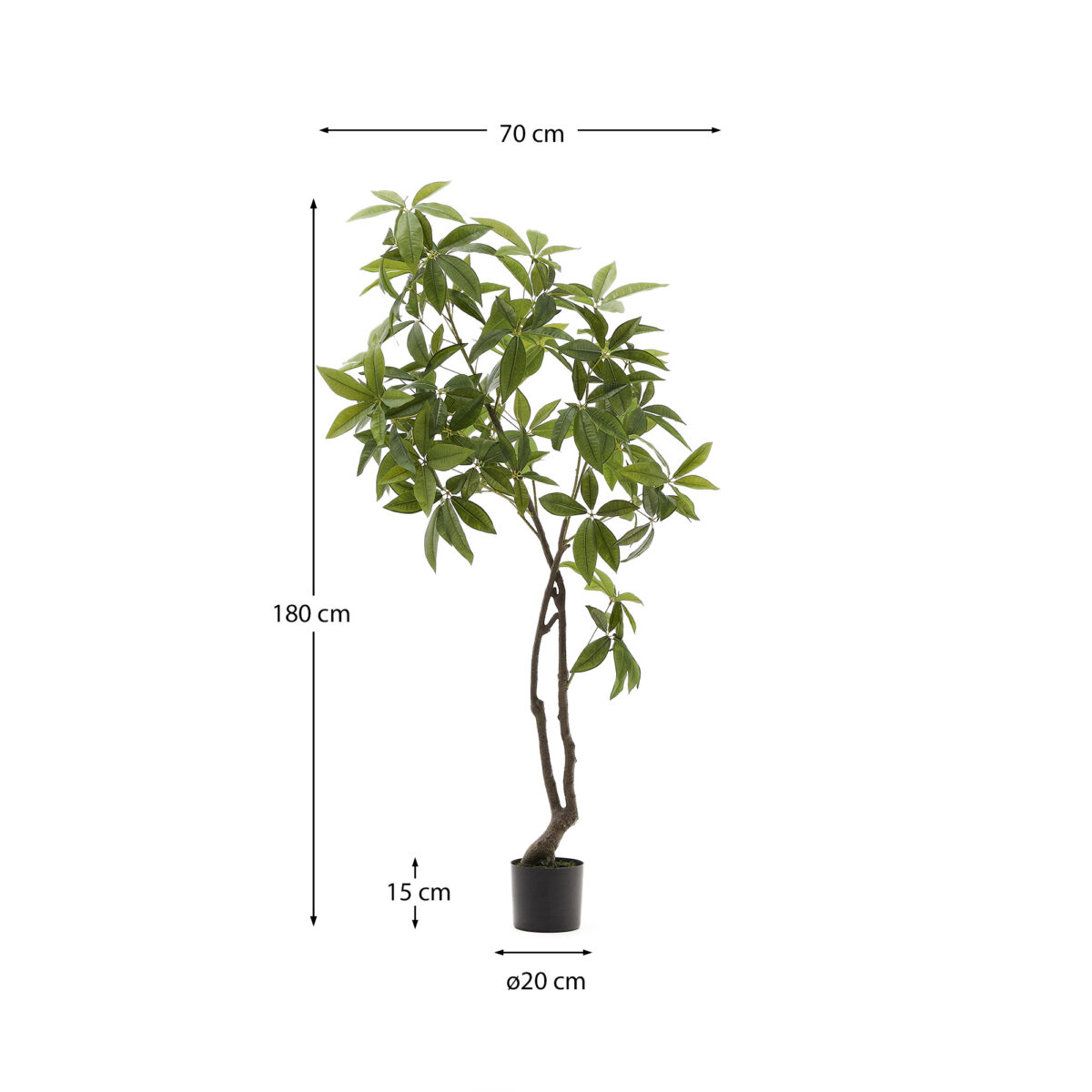 Kave Home Kunstboom Pachira met zwarte pot 180 cm - Afbeelding 5