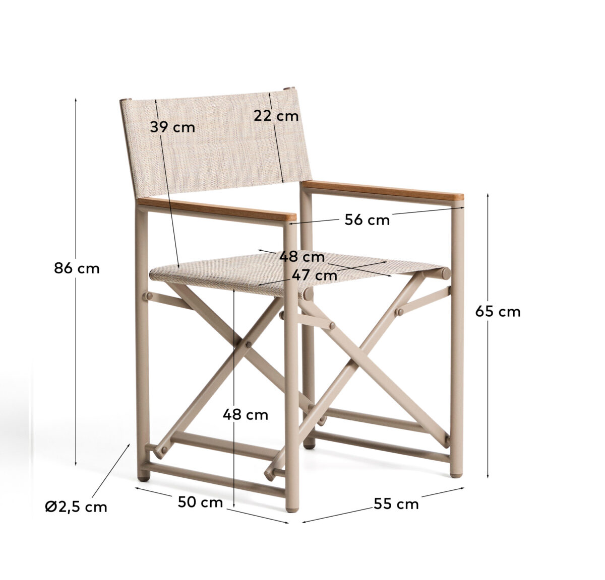 Kave Home Tisno klapstoel voor buiten in ecru aluminium en ecru texteline - Afbeelding 9