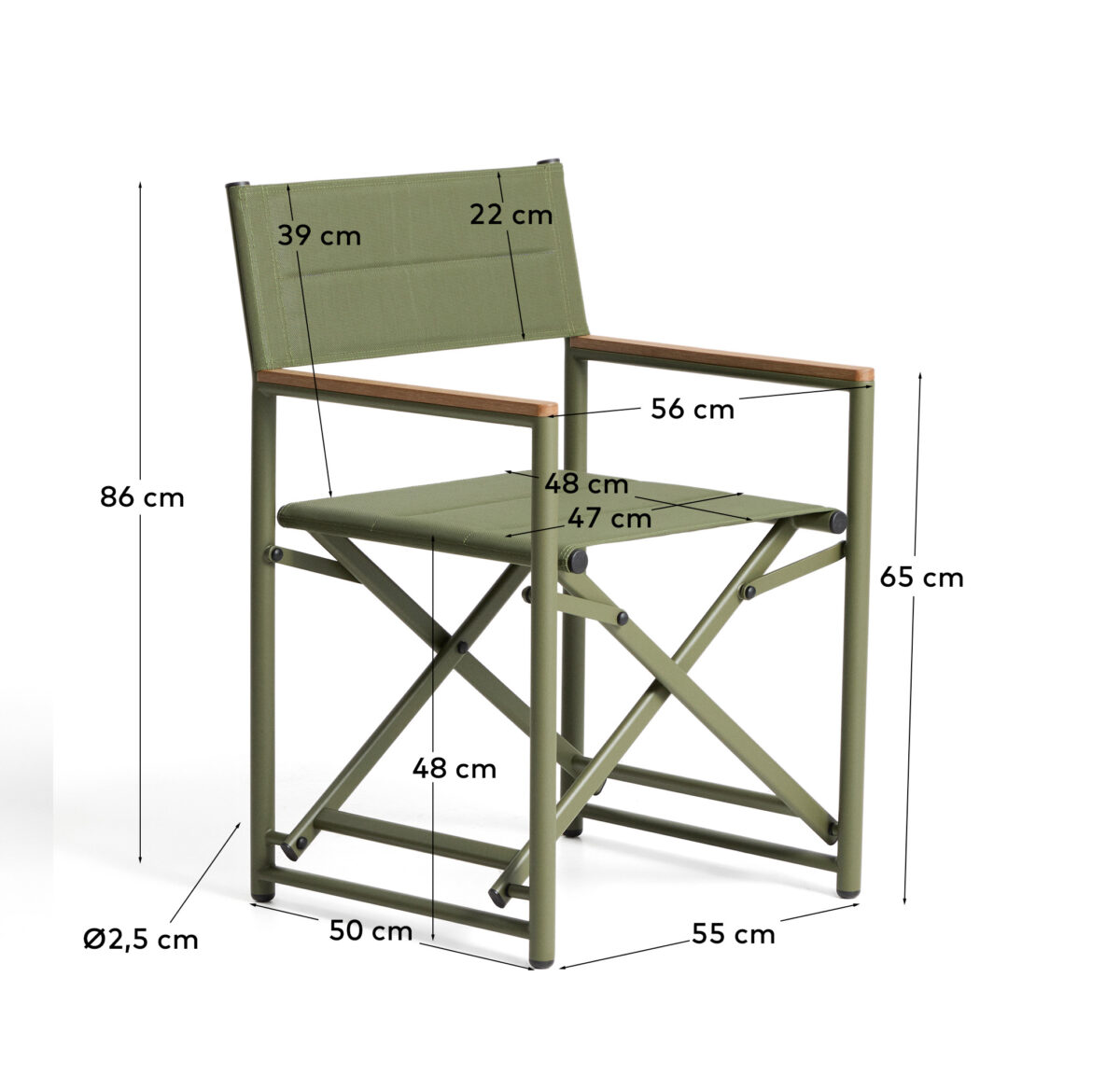 Kave Home Tisno klapstoel voor buiten in groen aluminium en groene texteline - Afbeelding 11