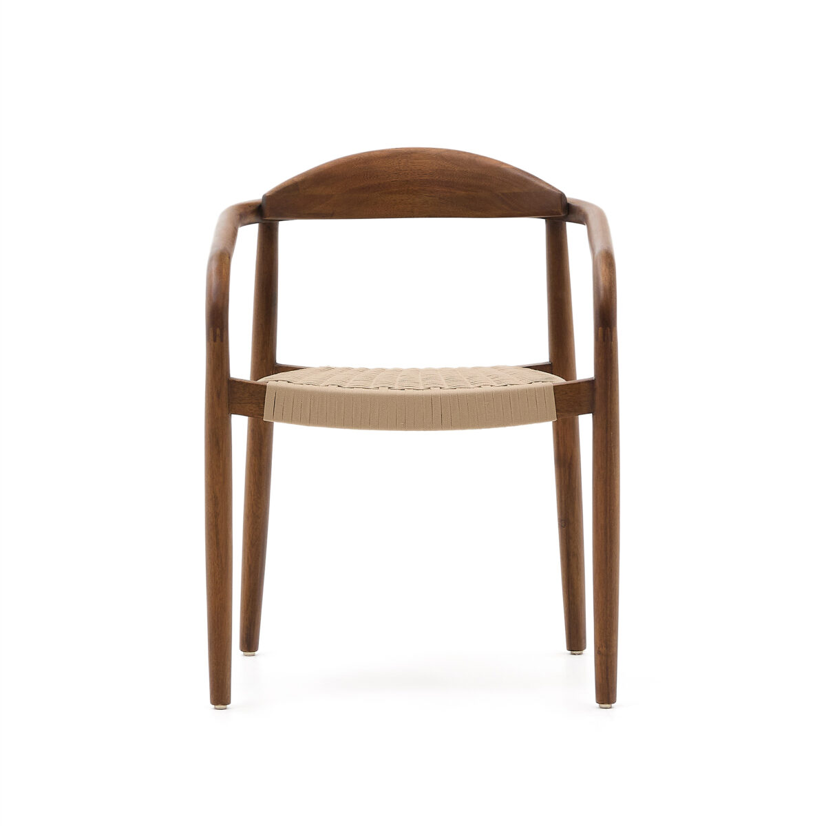 Kave Home Nina stapelbare stoel van massief acaciahout met walnootafwerking en beige touw FSC 100% - Afbeelding 11