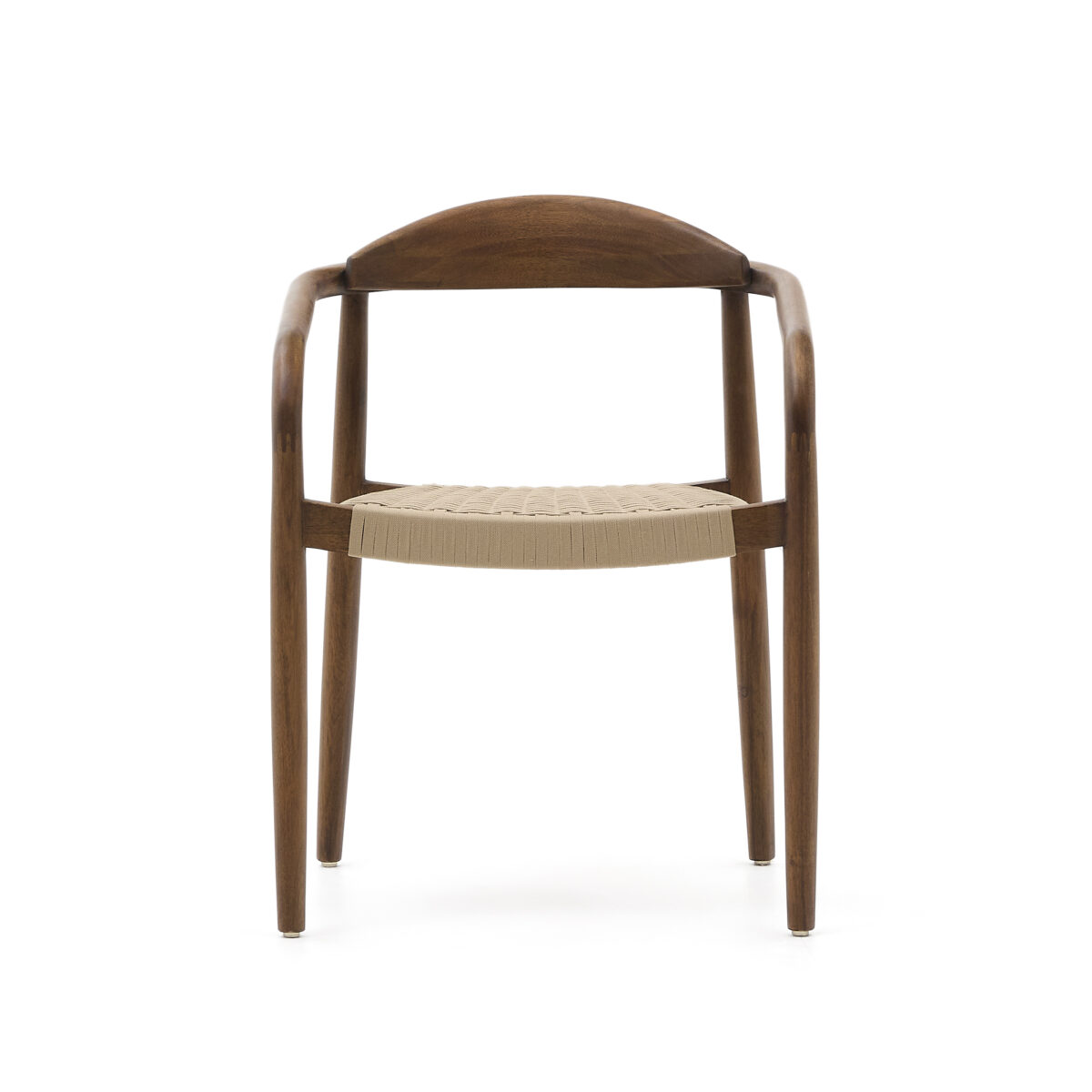 Kave Home Nina stapelbare stoel van massief acaciahout met walnootafwerking en beige touw FSC 100% - Afbeelding 12