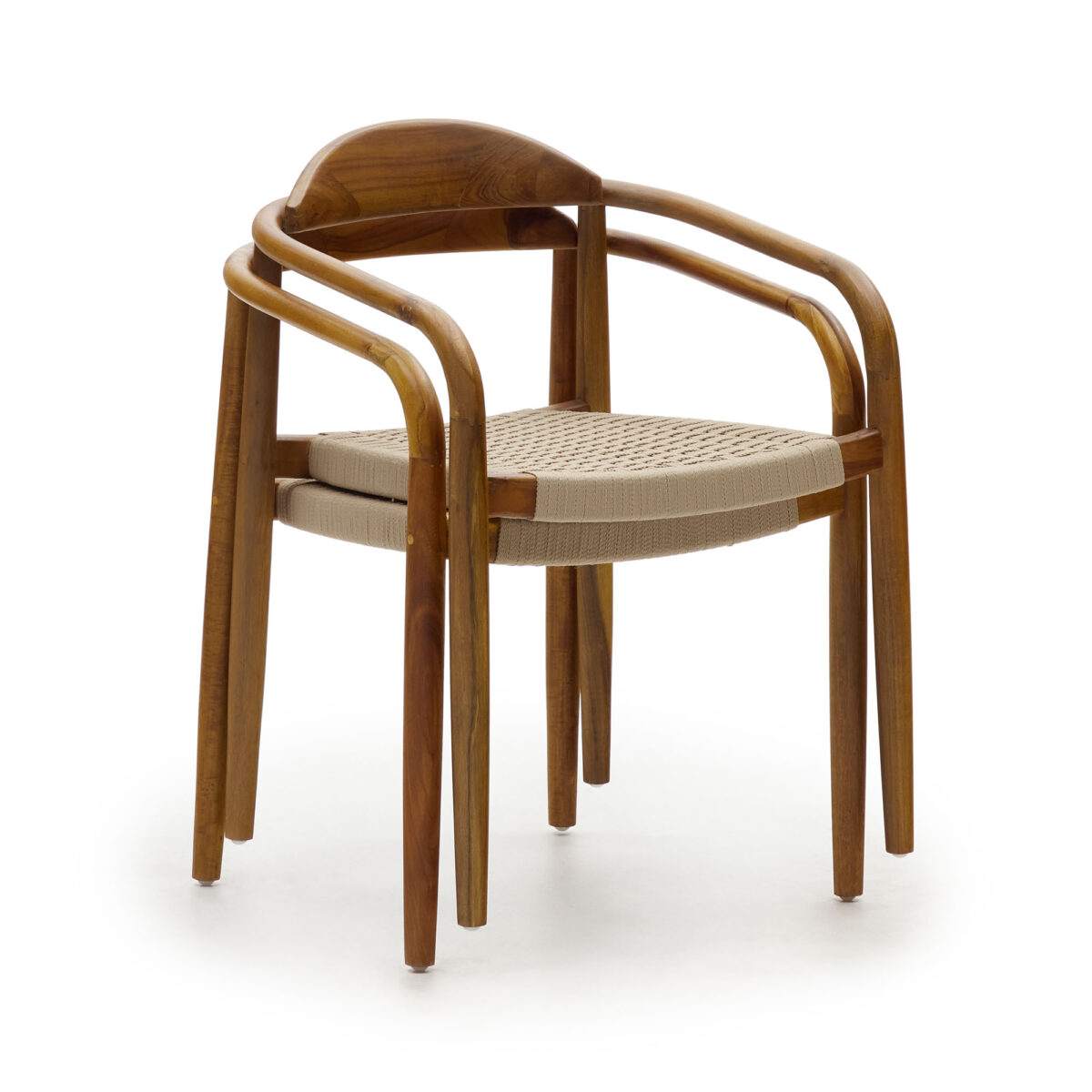 Kave Home Nina stapelbare stoel van massief acaciahout met walnootafwerking en beige touw FSC 100% - Afbeelding 13