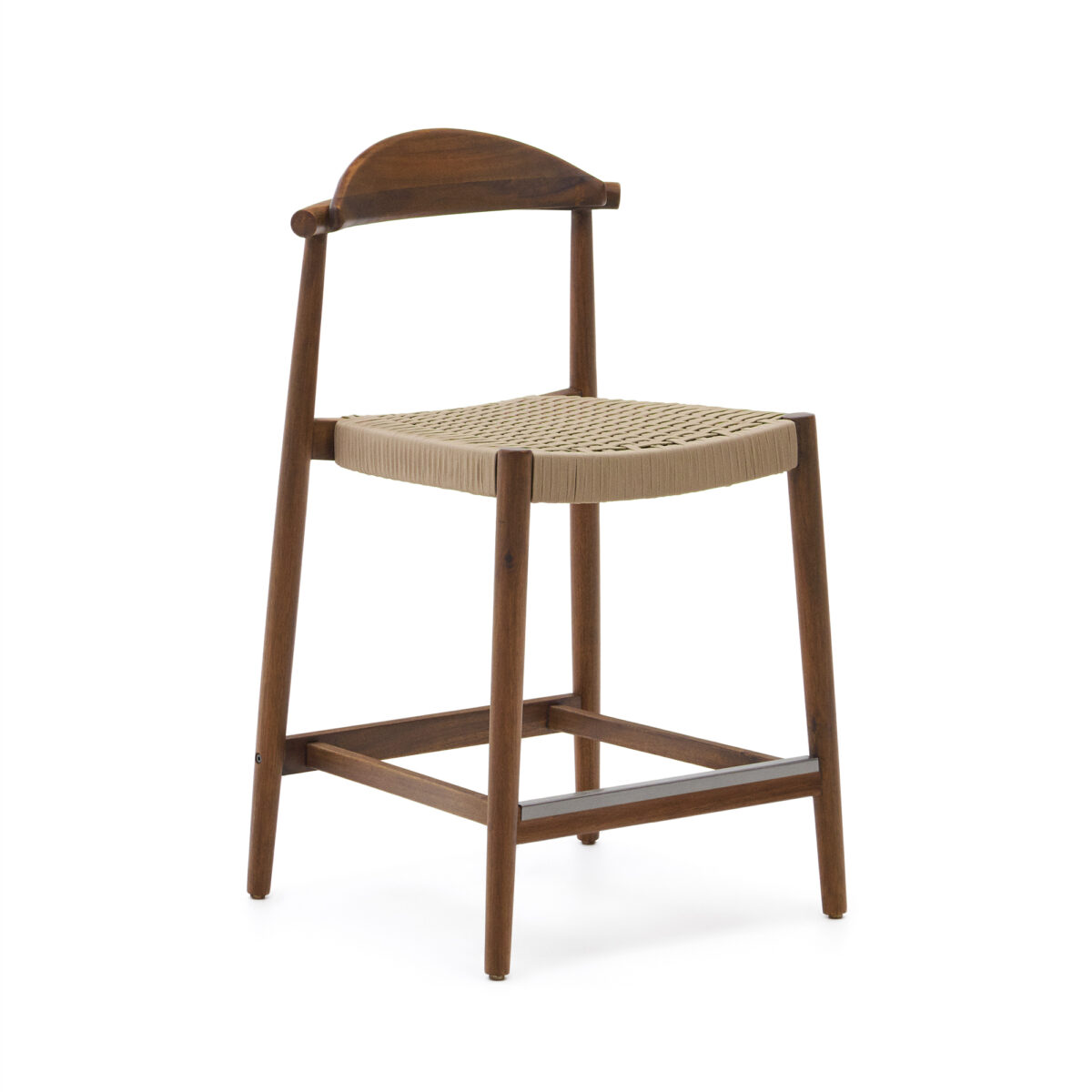 Kave Home Kruk Nina massief acaciahout walnoot afwerking en beige touwzitting 62 cm hoog FSC 100%