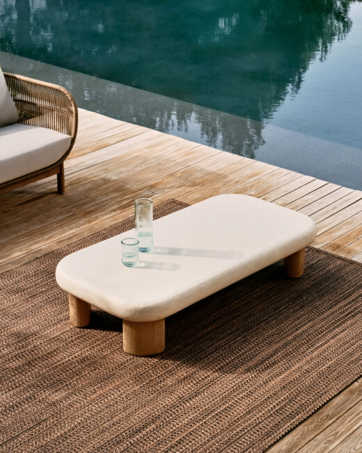 Kave Home Labra salontafel van cement en acacia
