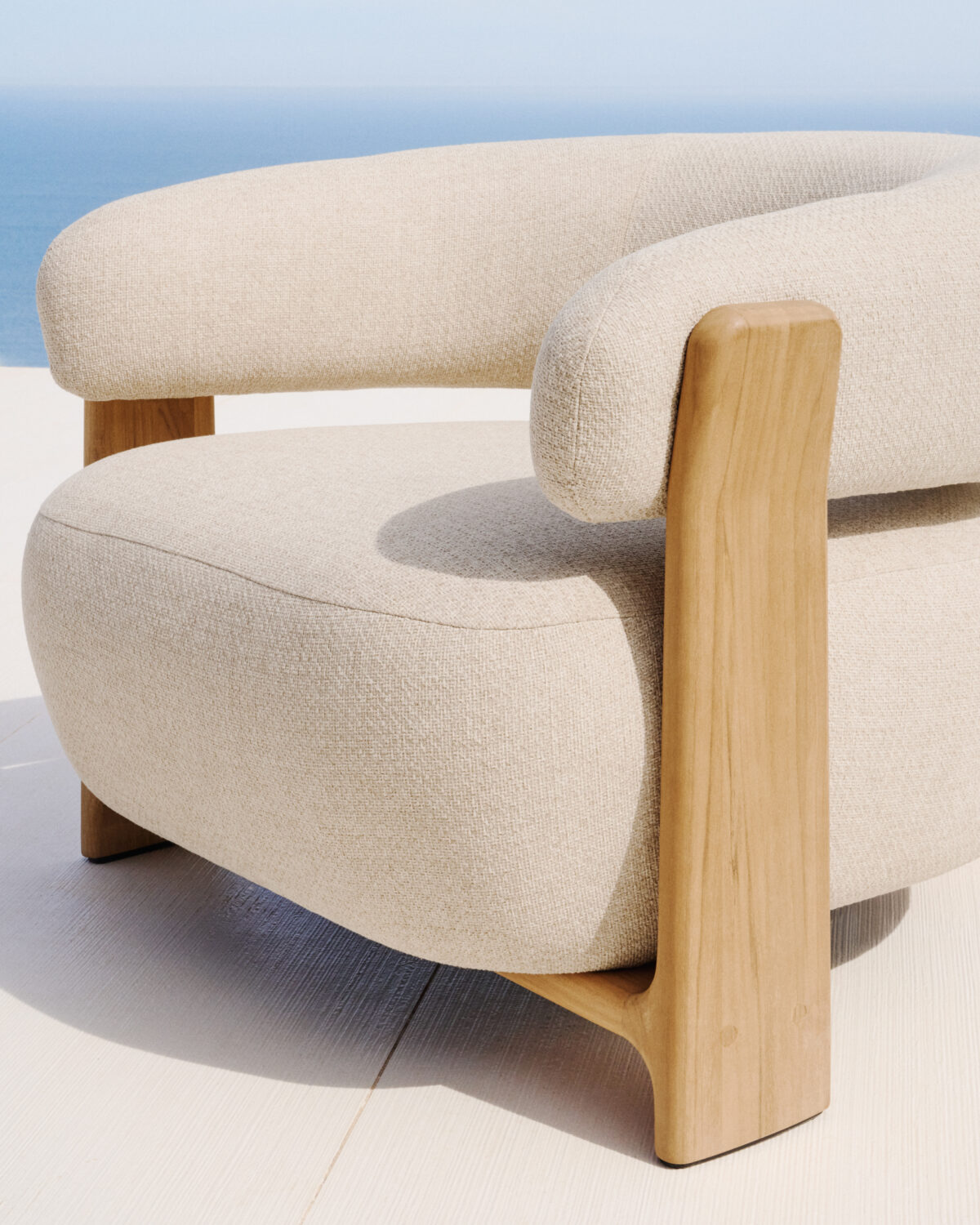 Kave Home Granite outdoor fauteuil in beige met poten in massief teakhout in naturelkleurige afwerking FSC 100% - Afbeelding 3