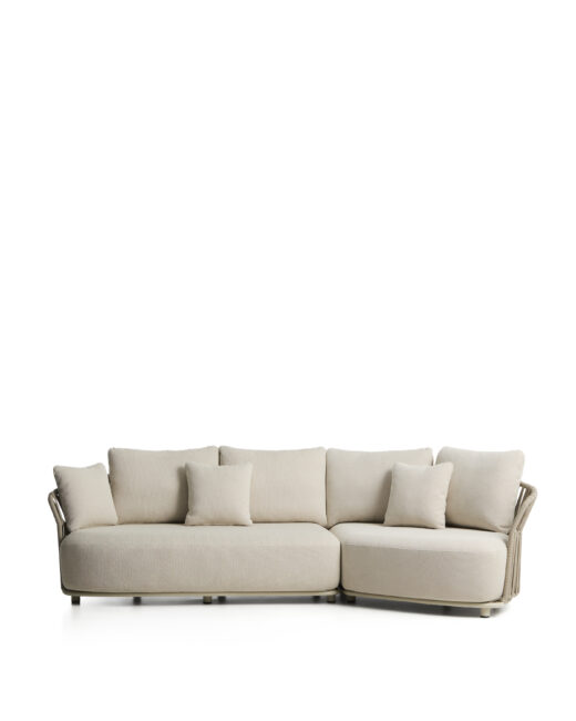 Kave Home Osani 3-zitsbank van ecru aluminium en taupe touw 274 cm