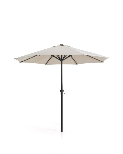 Kave Home Milna beige parasol met centrale paal en grafietkleurig stalen frame Ø300 cm