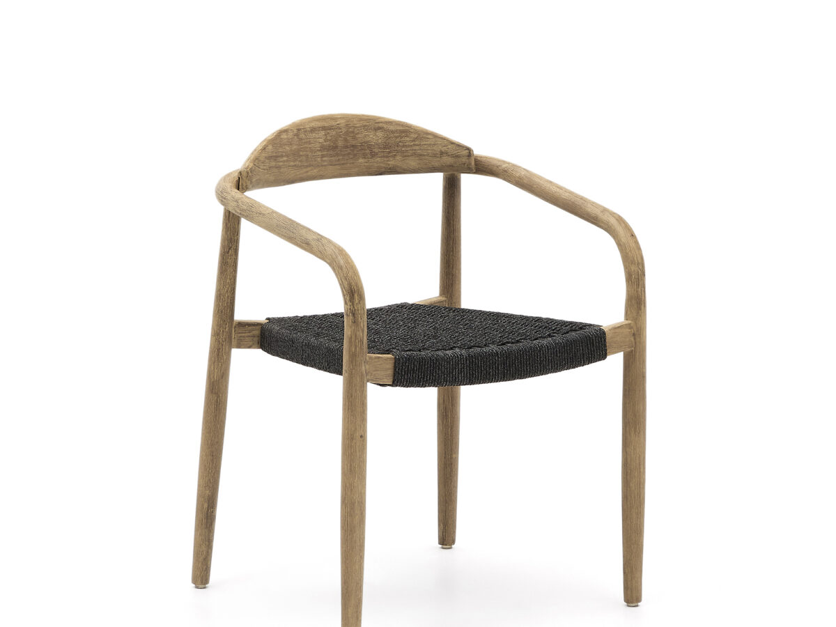 Kave Home Nina stapelbare stoel van massief acaciahout en zwart touw FSC 100%
