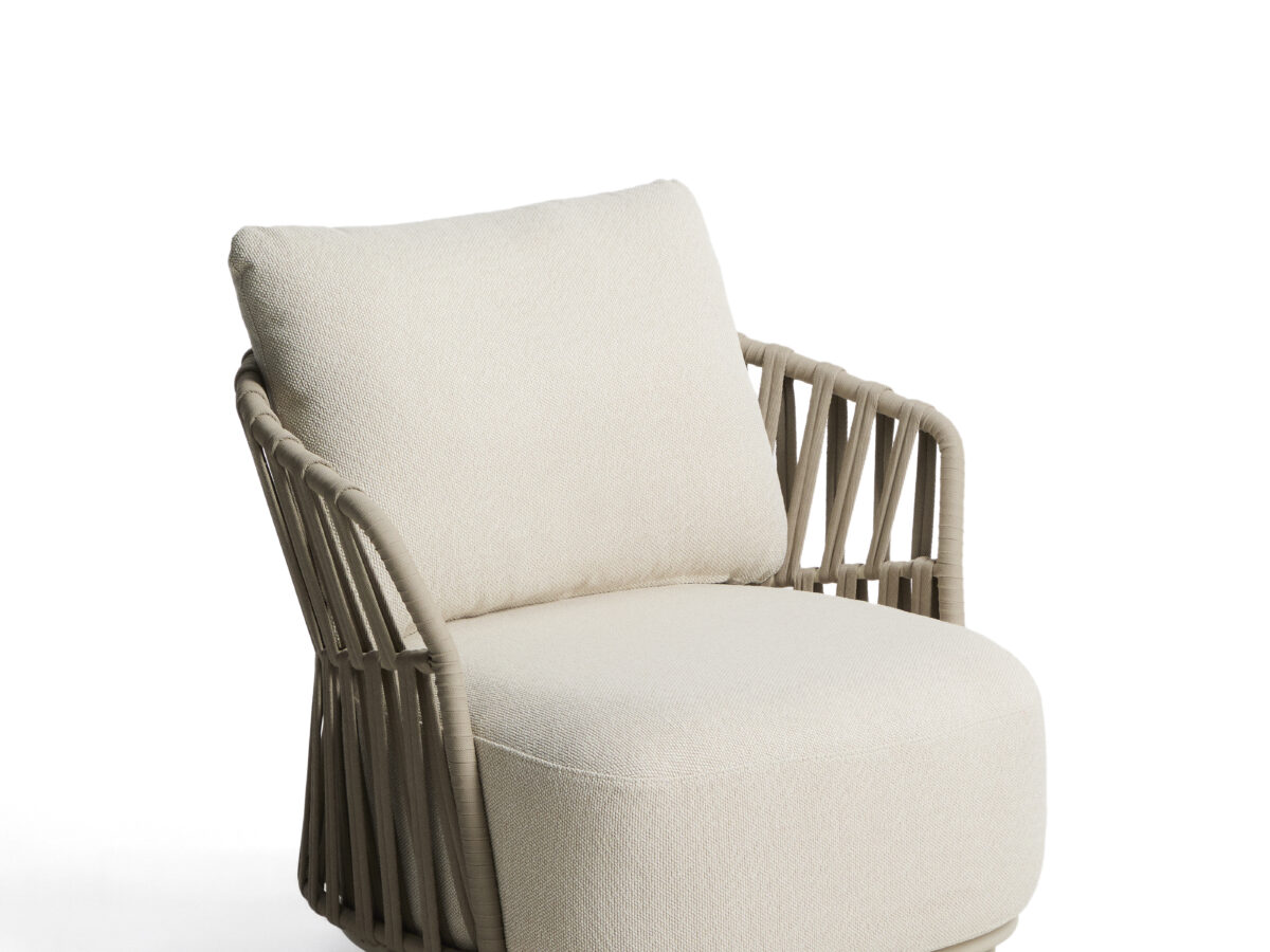 Kave Home Osani fauteuil van ecru aluminium en taupe touw