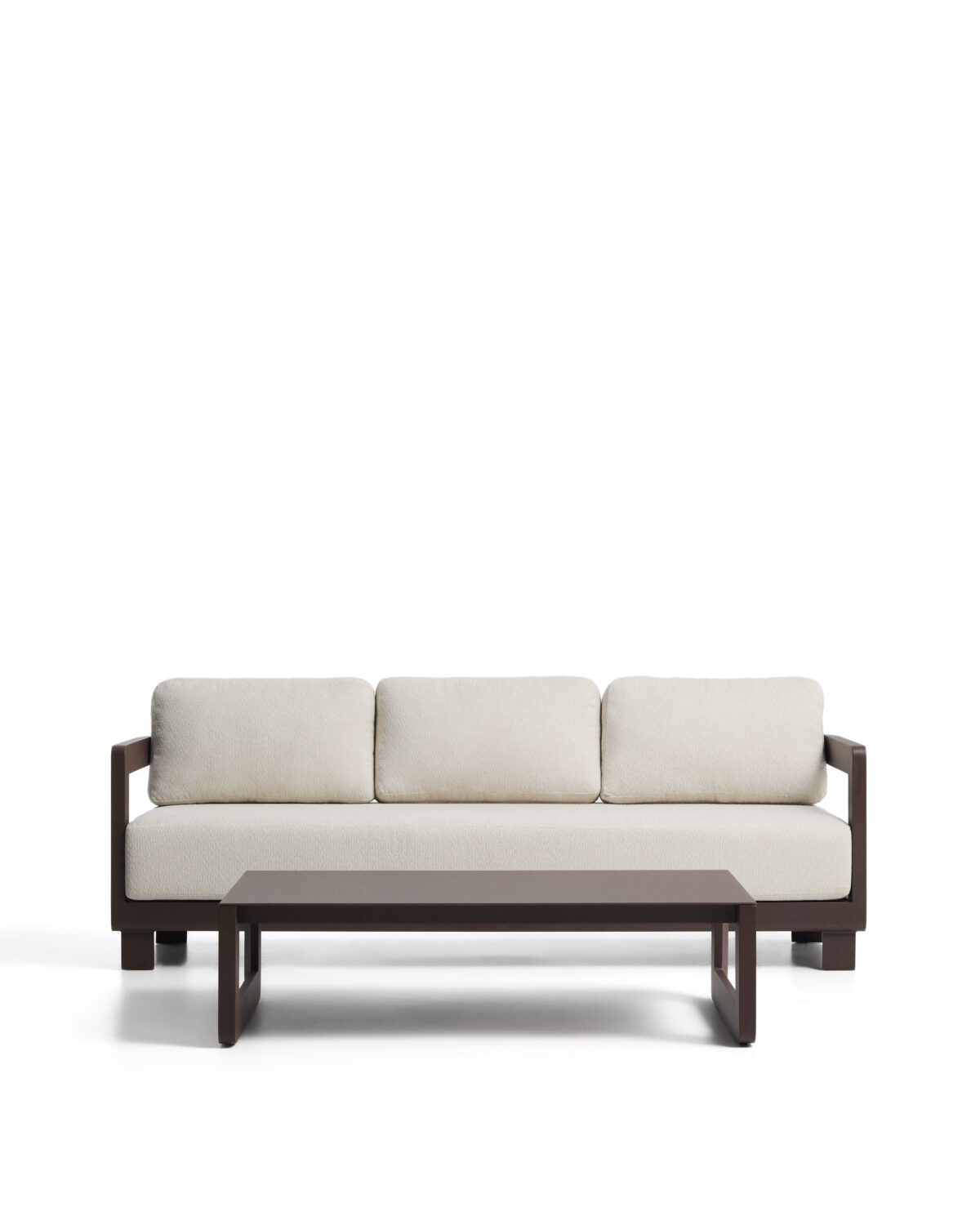 Kave Home Nerano set van 3-zitsbank en lage tafel van bruin aluminium