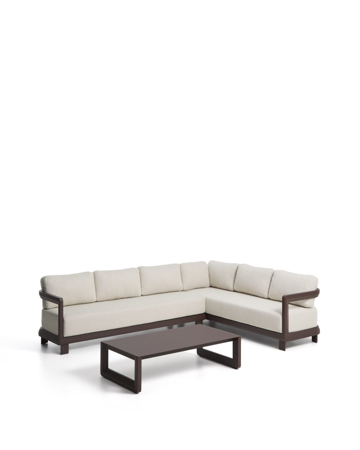 Kave Home Nerano set met 5-zits hoekbank en salontafel van gehard glas en bruin aluminium - Afbeelding 3