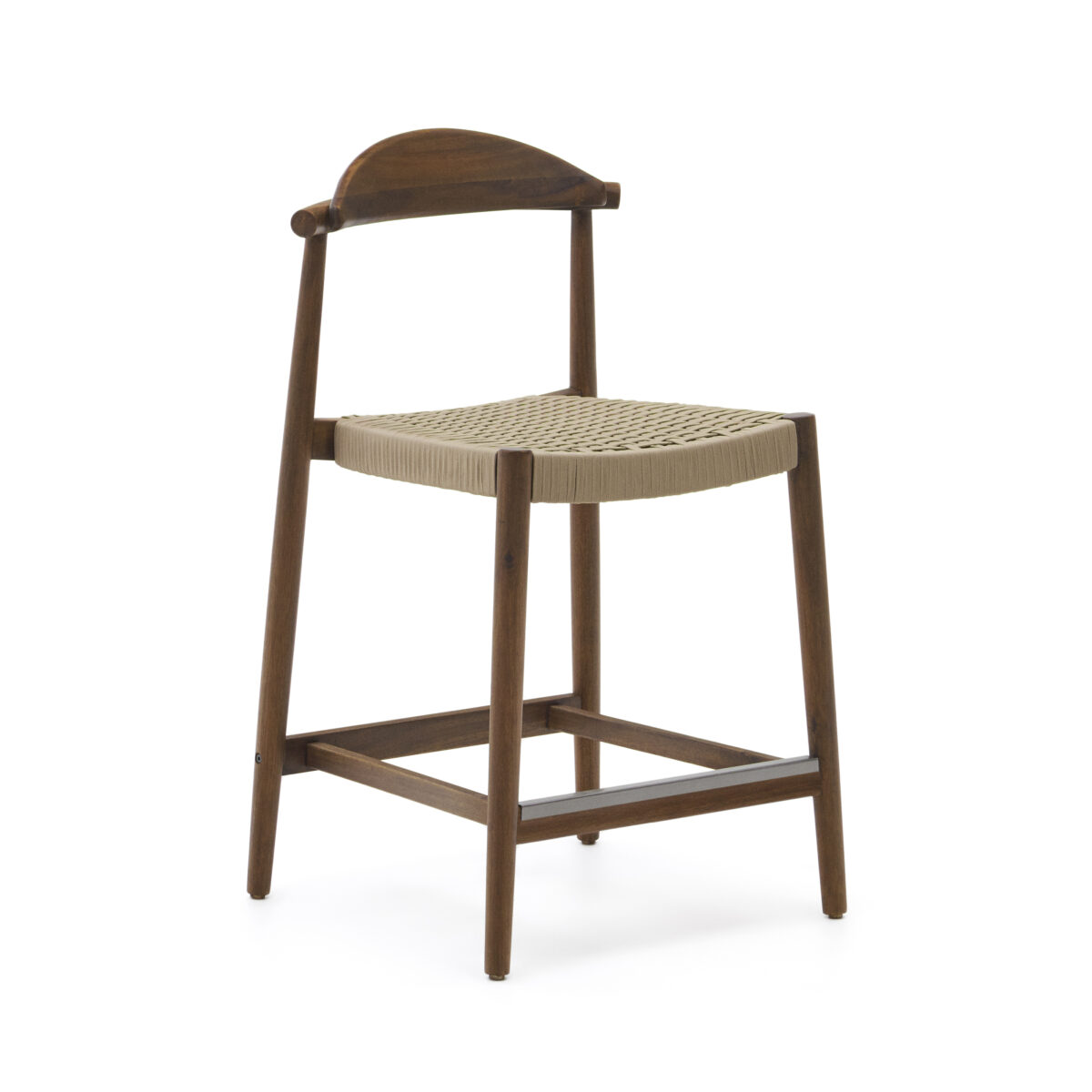 Kave Home Kruk Nina massief acaciahout walnoot afwerking en beige touwzitting 62 cm hoog FSC 100% - Afbeelding 5