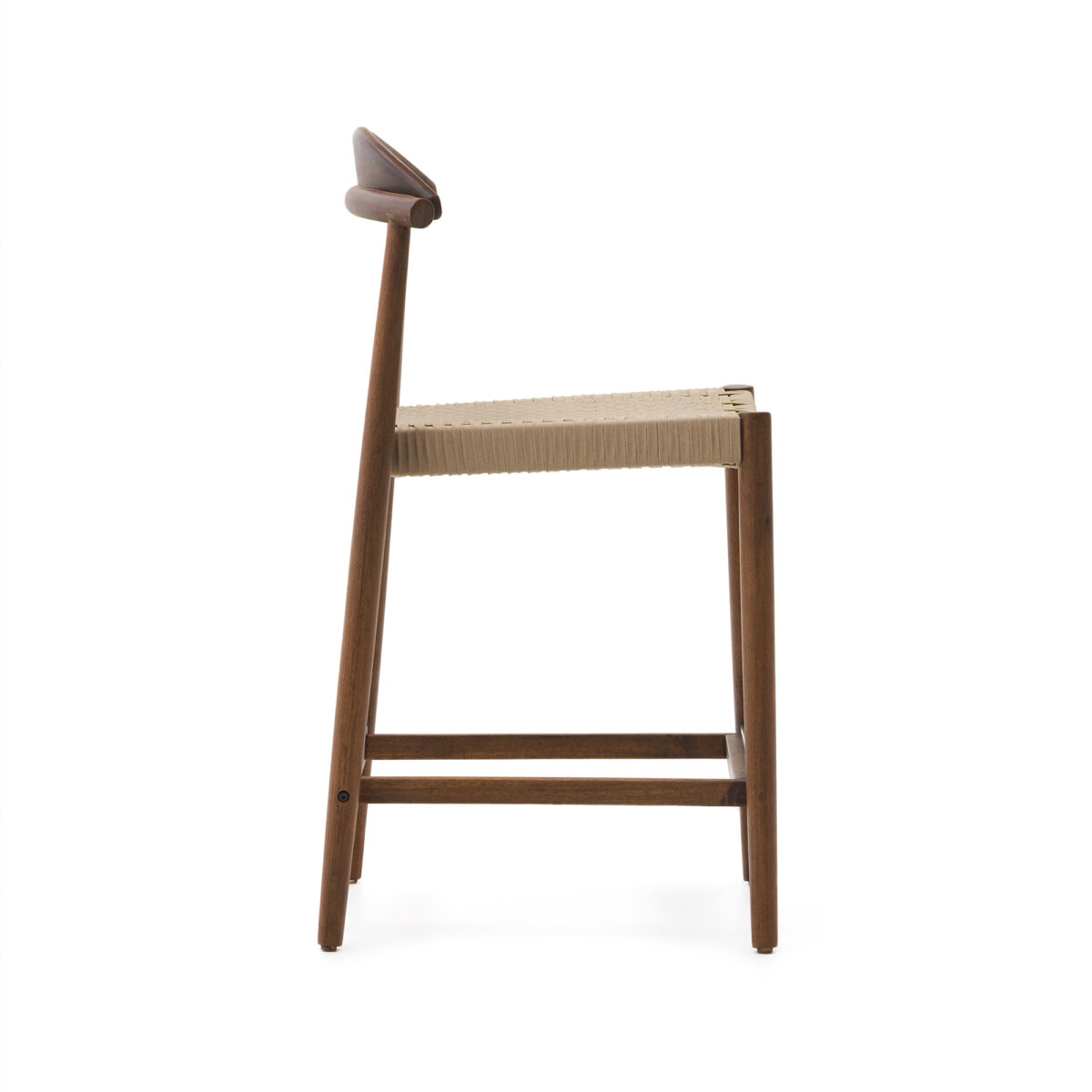 Kave Home Kruk Nina massief acaciahout walnoot afwerking en beige touwzitting 62 cm hoog FSC 100% - Afbeelding 6
