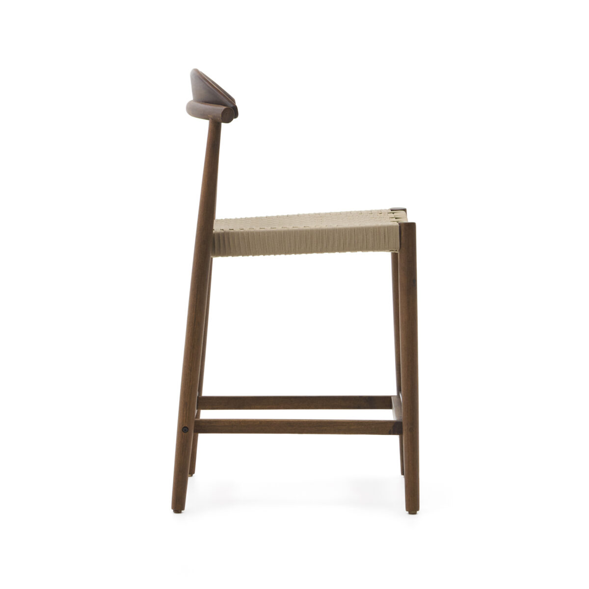 Kave Home Kruk Nina massief acaciahout walnoot afwerking en beige touwzitting 62 cm hoog FSC 100% - Afbeelding 7