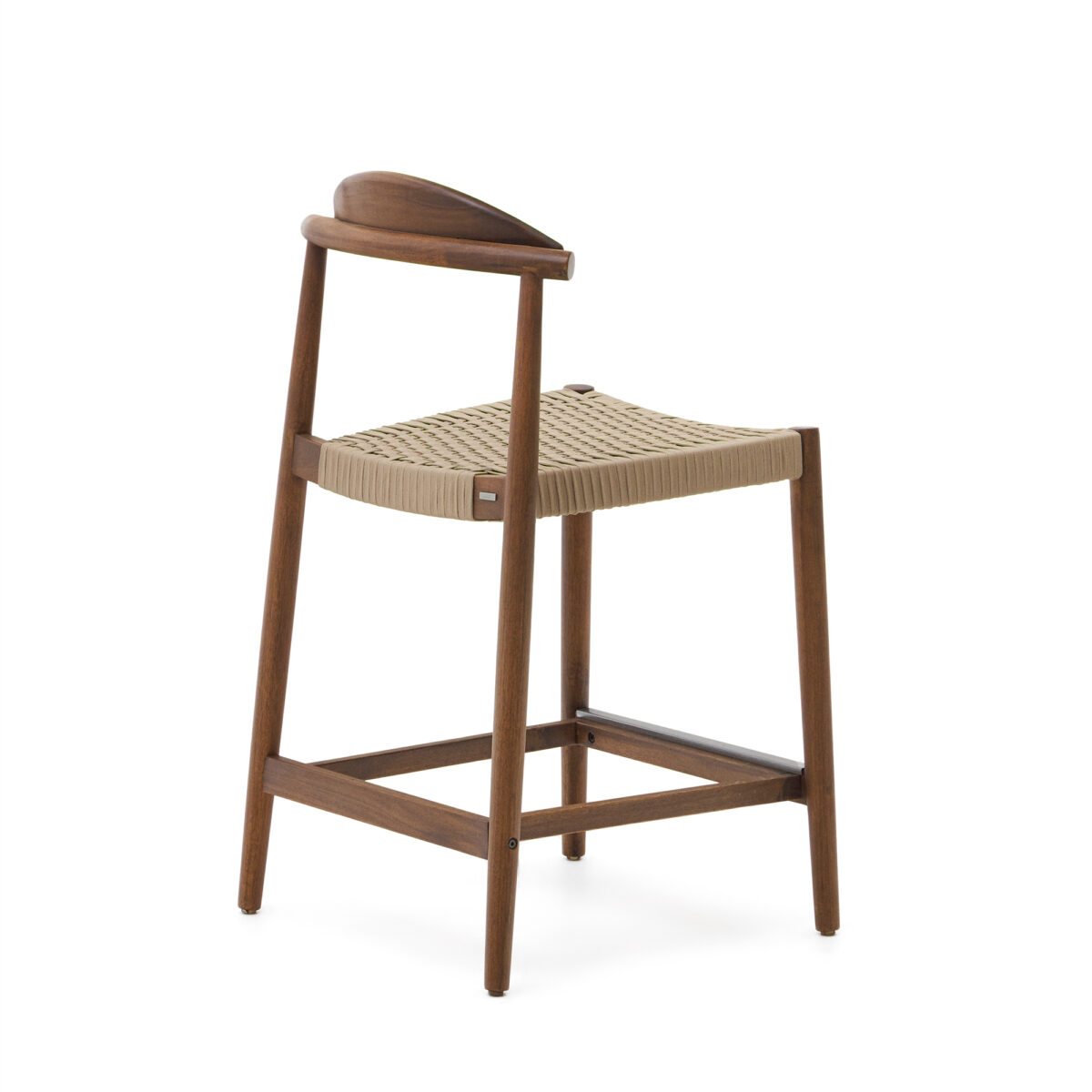 Kave Home Kruk Nina massief acaciahout walnoot afwerking en beige touwzitting 62 cm hoog FSC 100% - Afbeelding 8