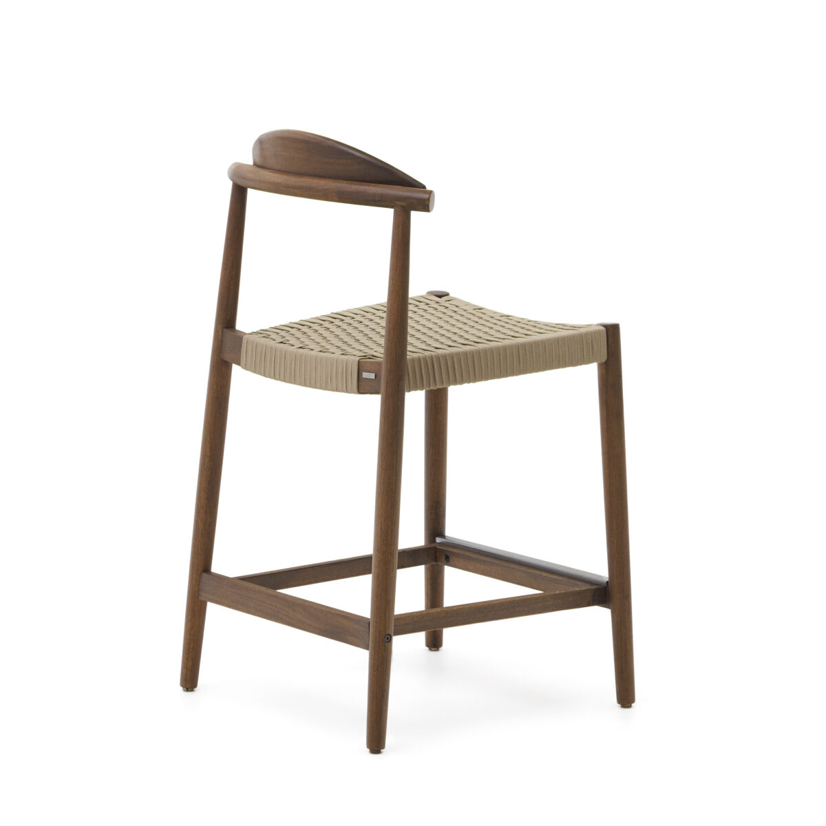 Kave Home Kruk Nina massief acaciahout walnoot afwerking en beige touwzitting 62 cm hoog FSC 100% - Afbeelding 9