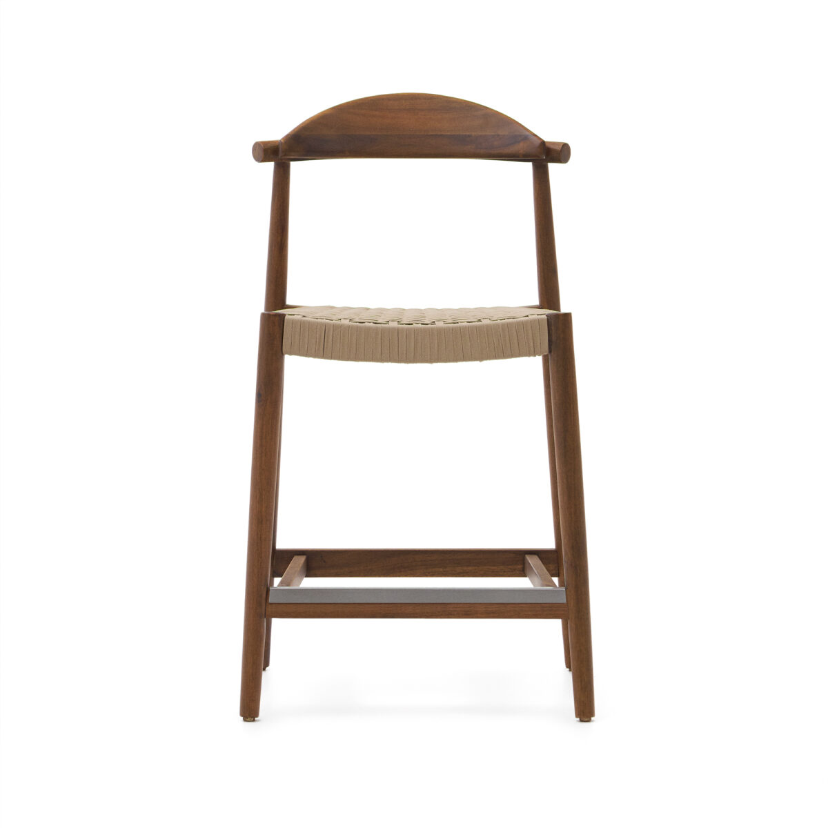 Kave Home Kruk Nina massief acaciahout walnoot afwerking en beige touwzitting 62 cm hoog FSC 100% - Afbeelding 10