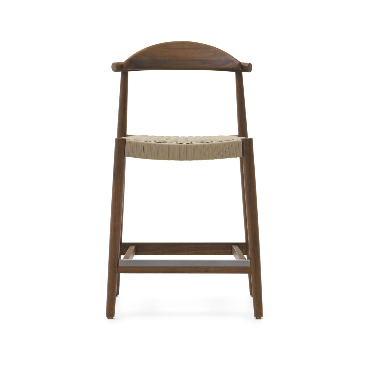 Kave Home Kruk Nina massief acaciahout walnoot afwerking en beige touwzitting 62 cm hoog FSC 100% - Afbeelding 11