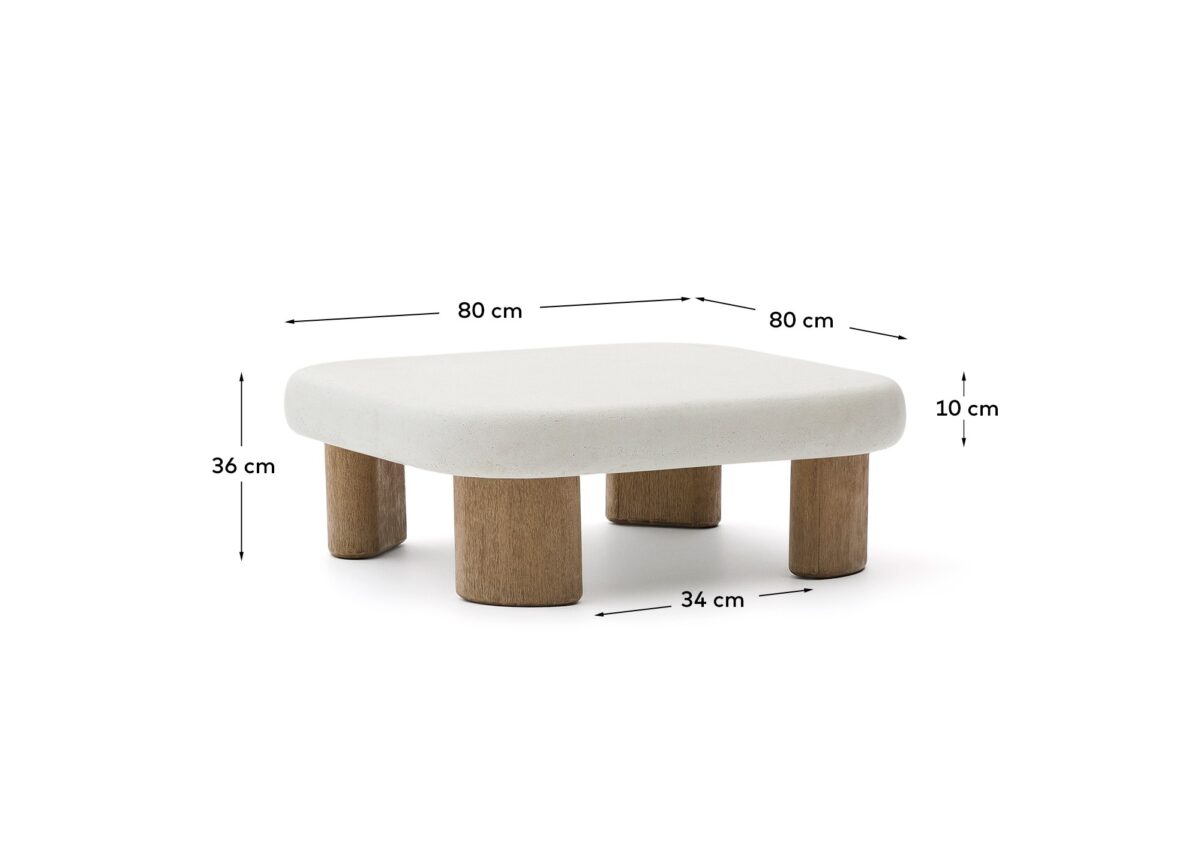 Kave Home Labra salontafel van cement en acaciahout 80 x 80 cm FSC 100% - Afbeelding 8