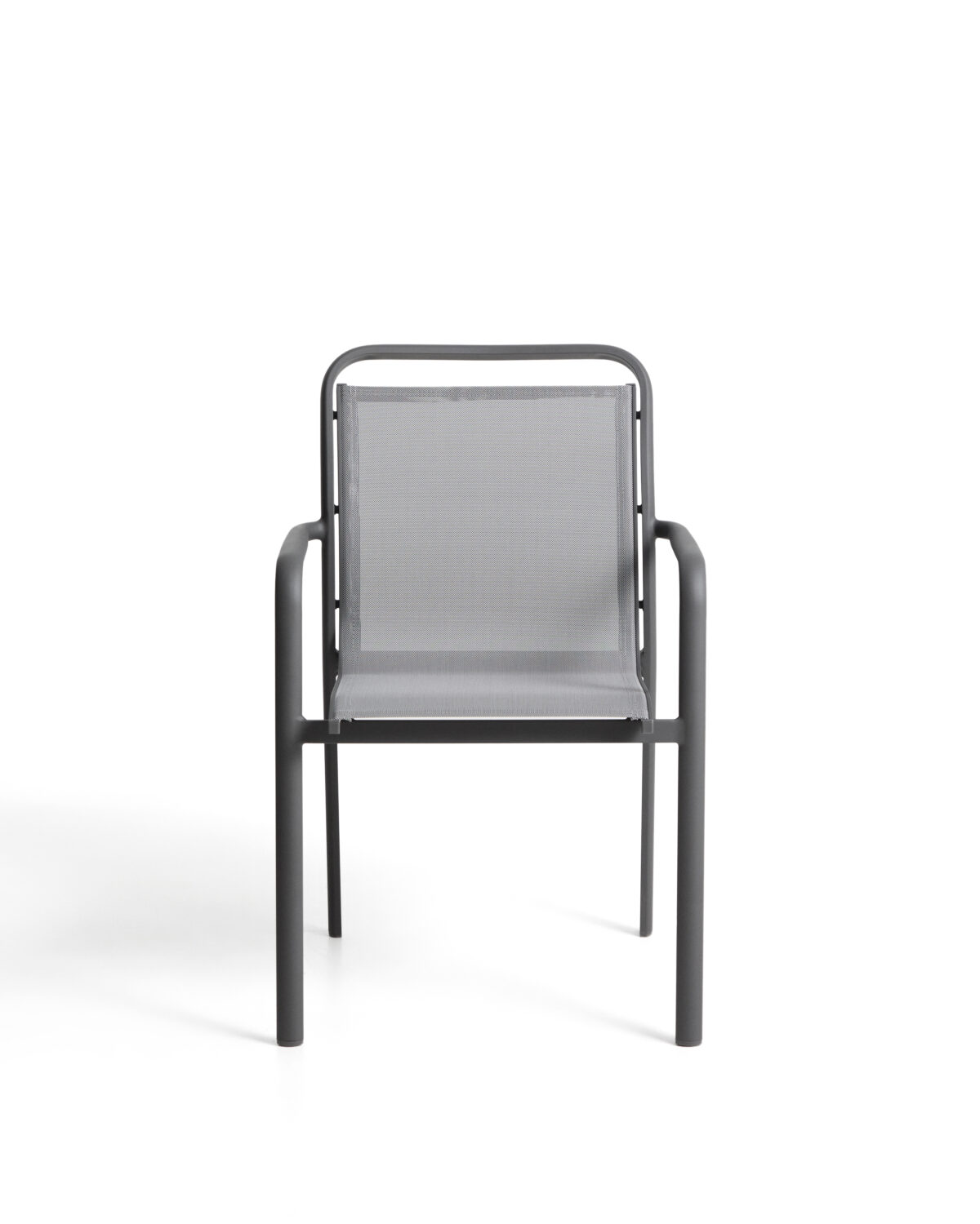Kave Home Luri stapelbare outdoor stoel van grafietkleurig aluminium en grijs textileen - Afbeelding 7