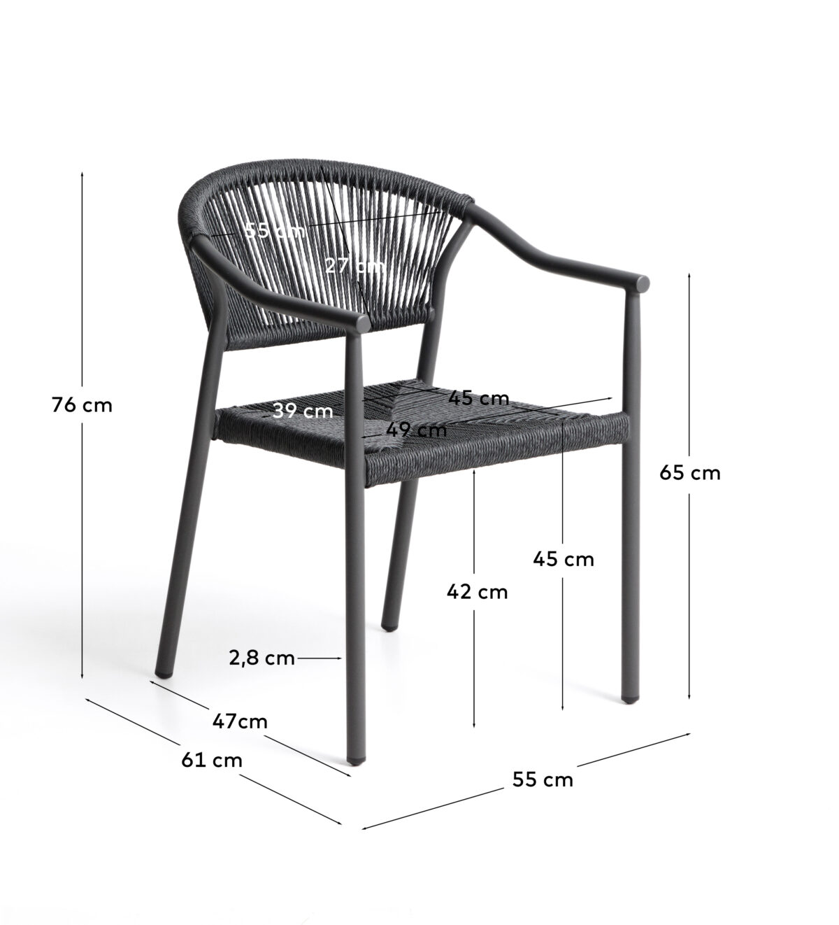 Kave Home Livadia stapelbare outdoor stoel van grafietkleurig aluminium - Afbeelding 7