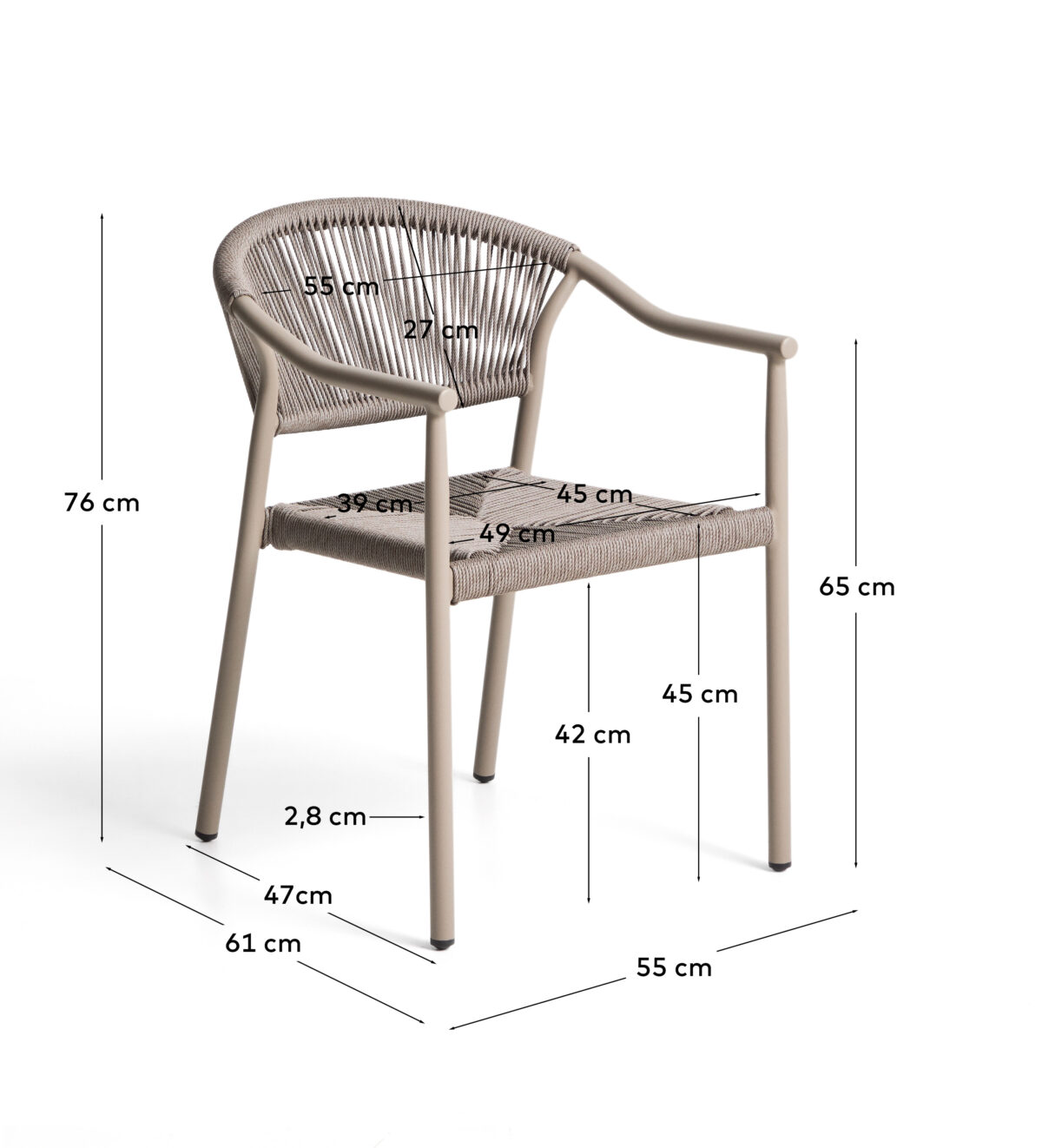 Kave Home Livadia stapelbare outdoor stoel van taupekleurig aluminium - Afbeelding 12