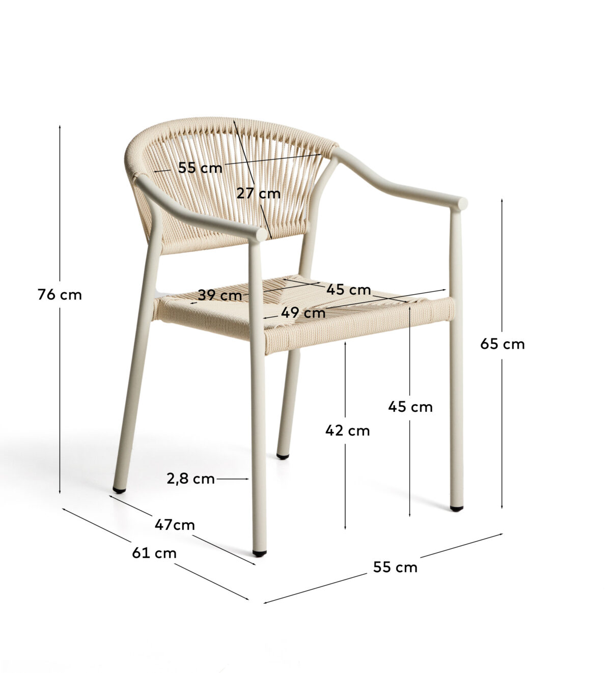 Kave Home Livadia stapelbare outdoor stoel van ecru aluminium - Afbeelding 11