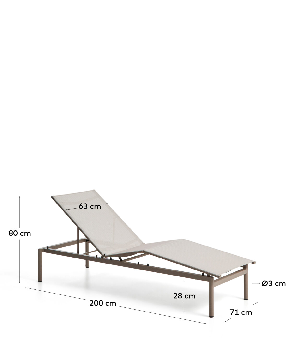 Kave Home Stapelbare Lesina ligstoel van aluminium in taupe en ecru textileen - Afbeelding 11