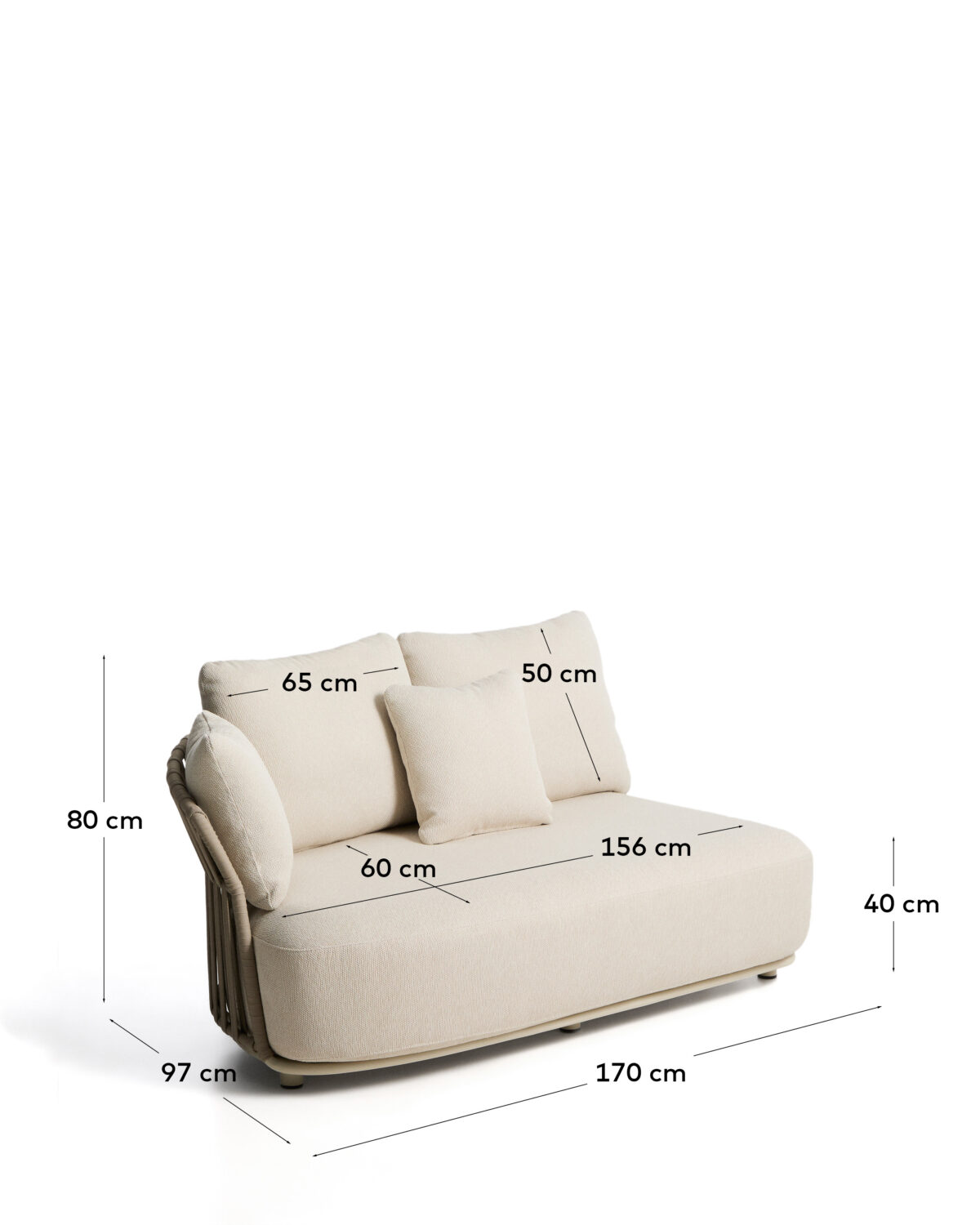 Kave Home Osani 2-zitsbank van ecru aluminium en taupe touw 170 cm - Afbeelding 9