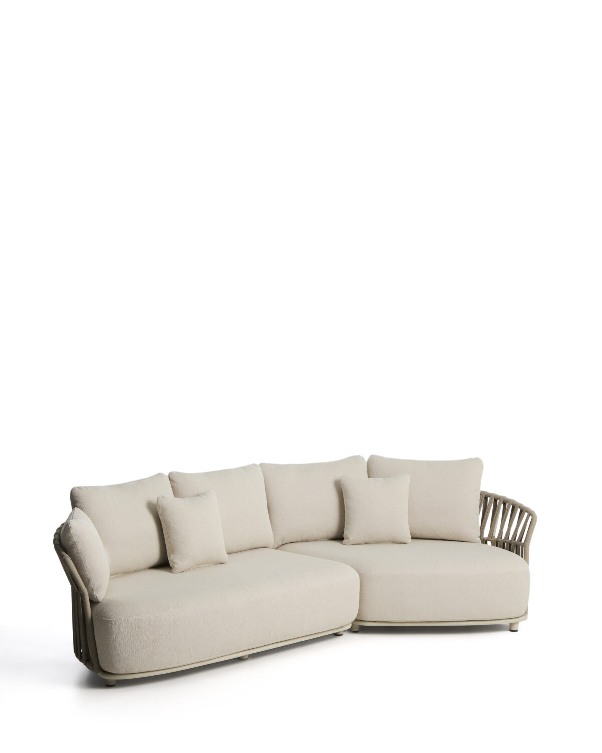 Kave Home Osani 3-zitsbank van ecru aluminium en taupe touw 274 cm - Afbeelding 4
