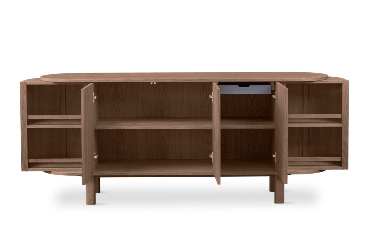 Skovby #543 dressoir met open deuren: planken, draaibare secties en lade