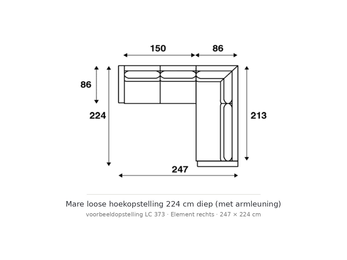 Artifort mare loose hoekopstelling 224 cm diep met armleuning – packshot