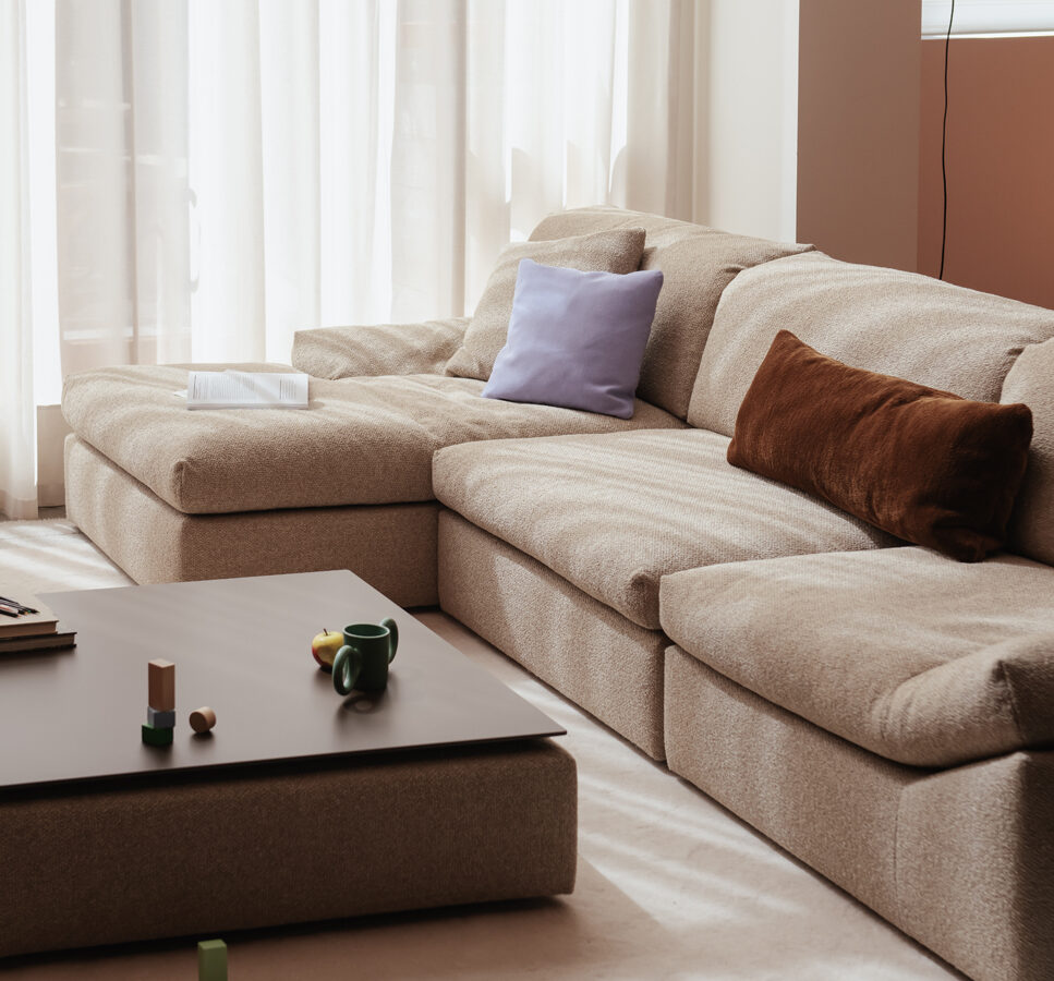 Pode Ono modulaire hoekbank in beige stof met chaise longue