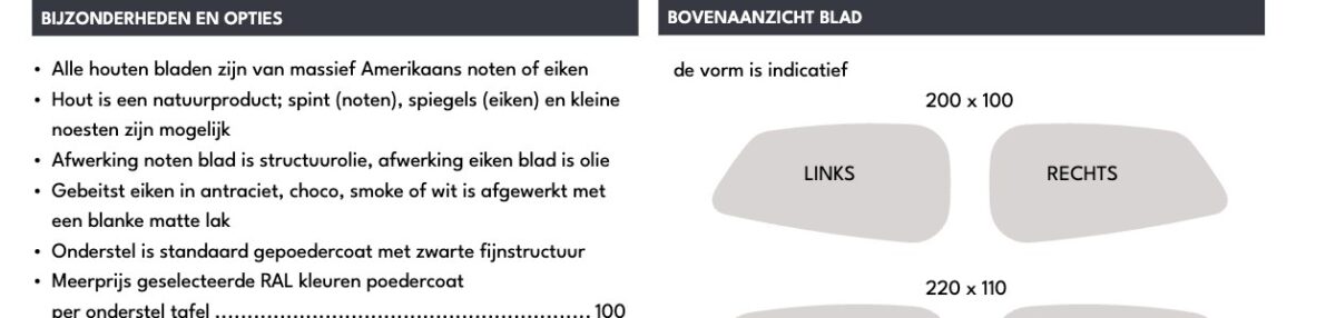 Harvink Loup tafel – maattekeningen