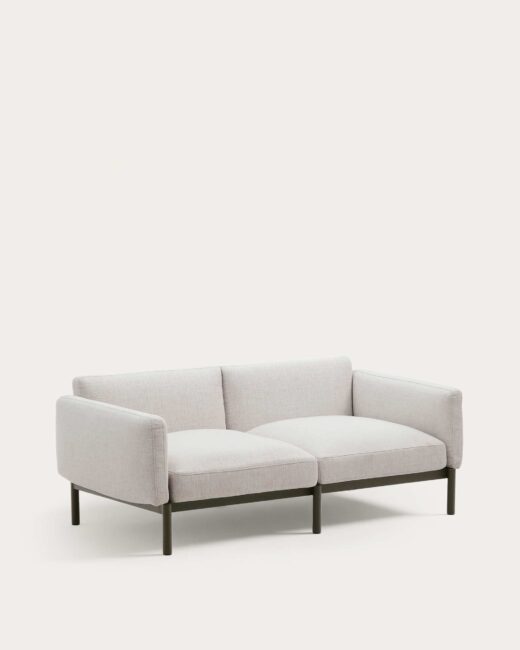 Kave Home Sorells modulaire 2-zits buitenbank met beige bekleding en groen aluminium 201 cm