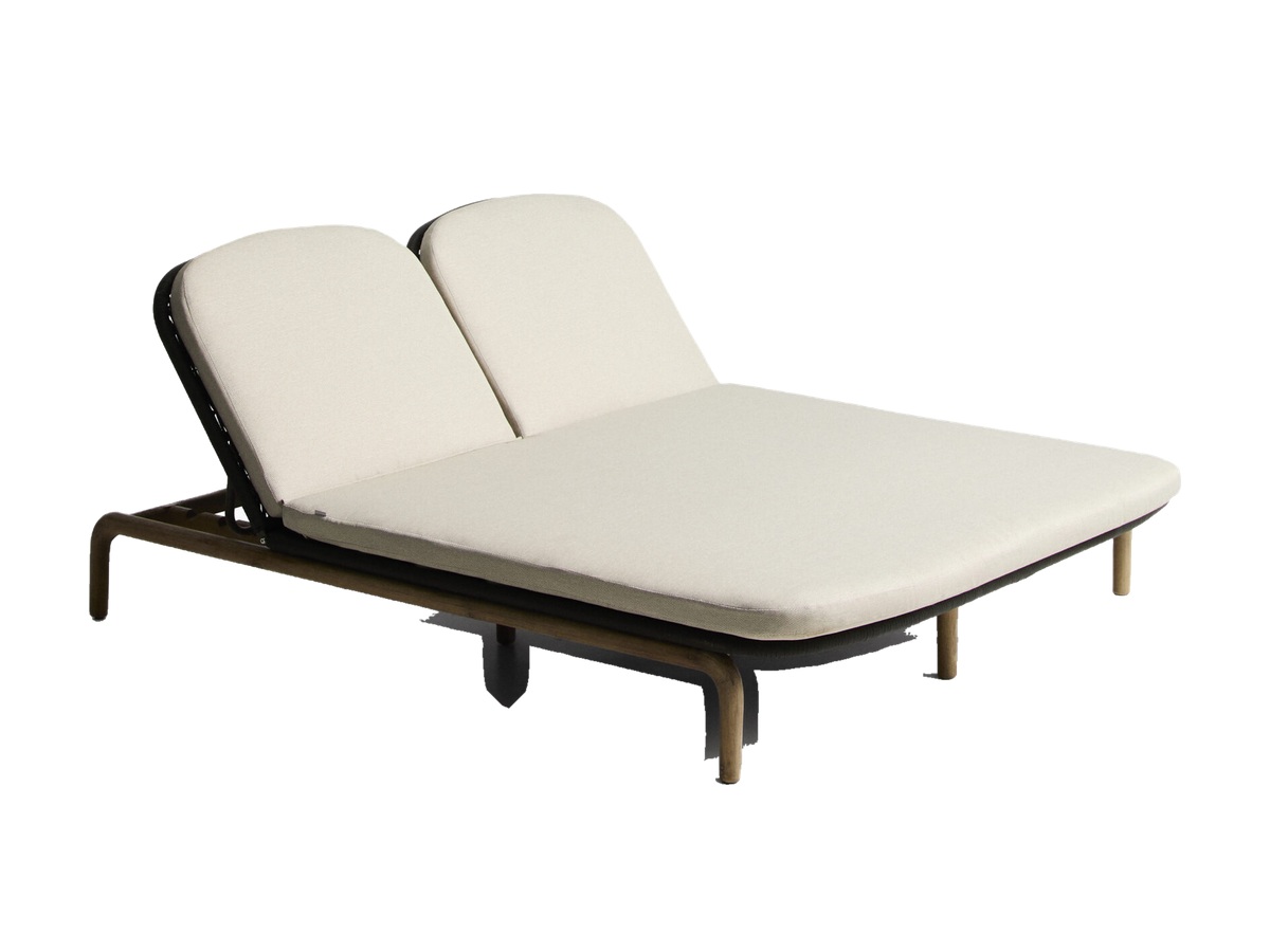 Kave Home Alipa tweepersoons ligstoel van massief acaciahout en donkergrijs touw FSC 100%