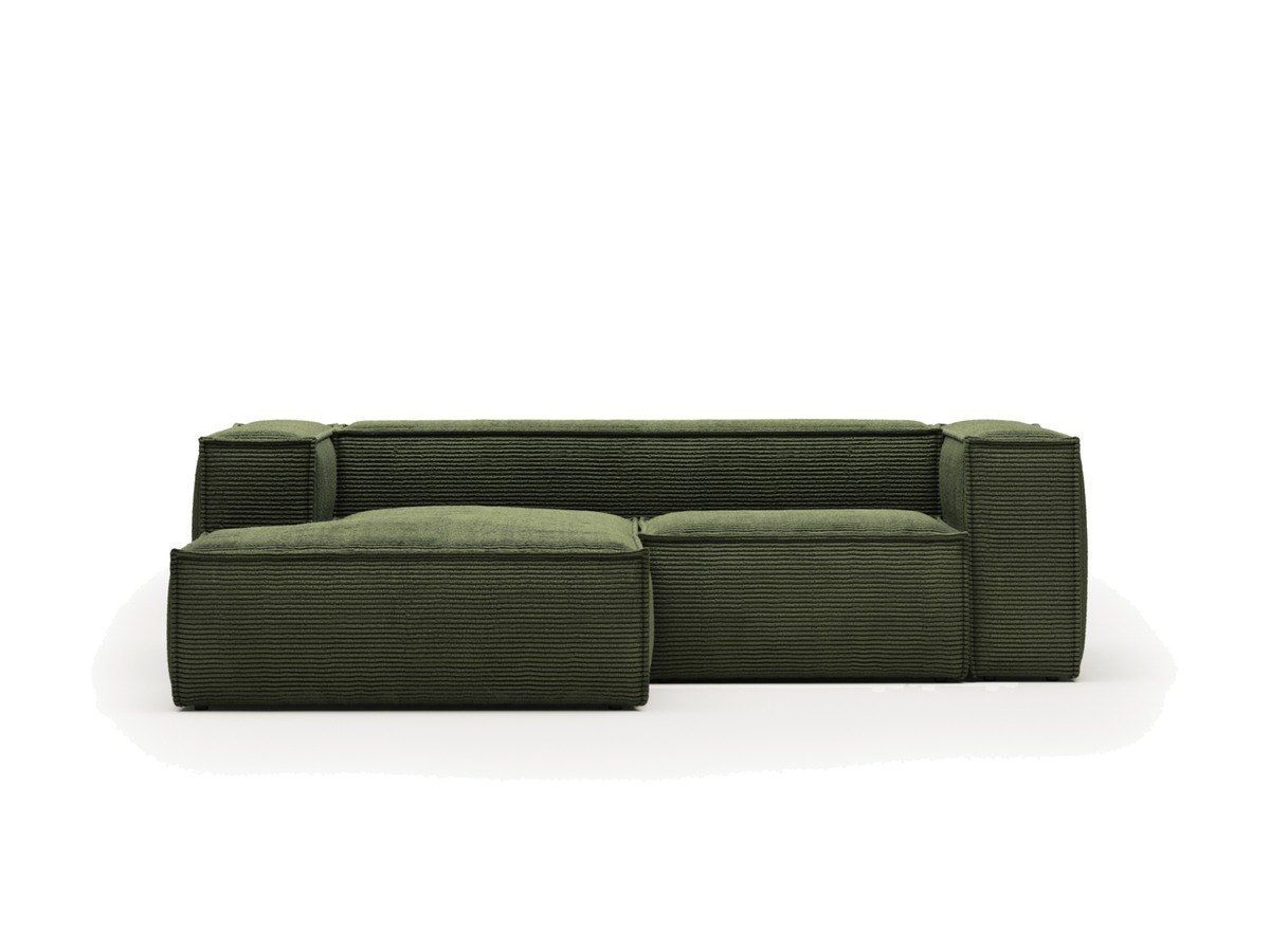 Kave Home Blok 2-zitsbank in dik groen ribfluweel en met chaise longue links 240 cm FSC Mix Credit