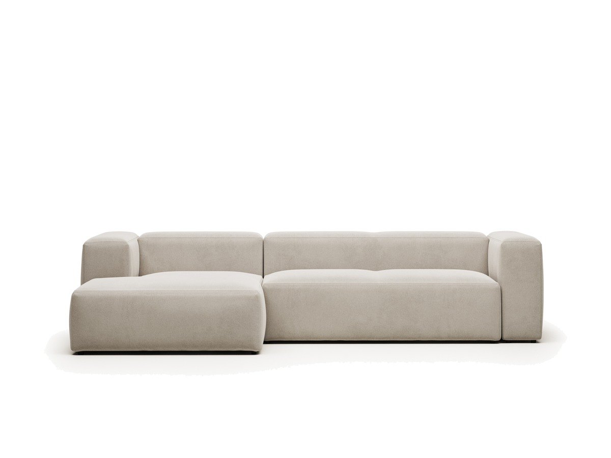 Kave Home Blok 3-zitsbank in beige chenille en met chaise longue links 300 cm FSC Mix Credit