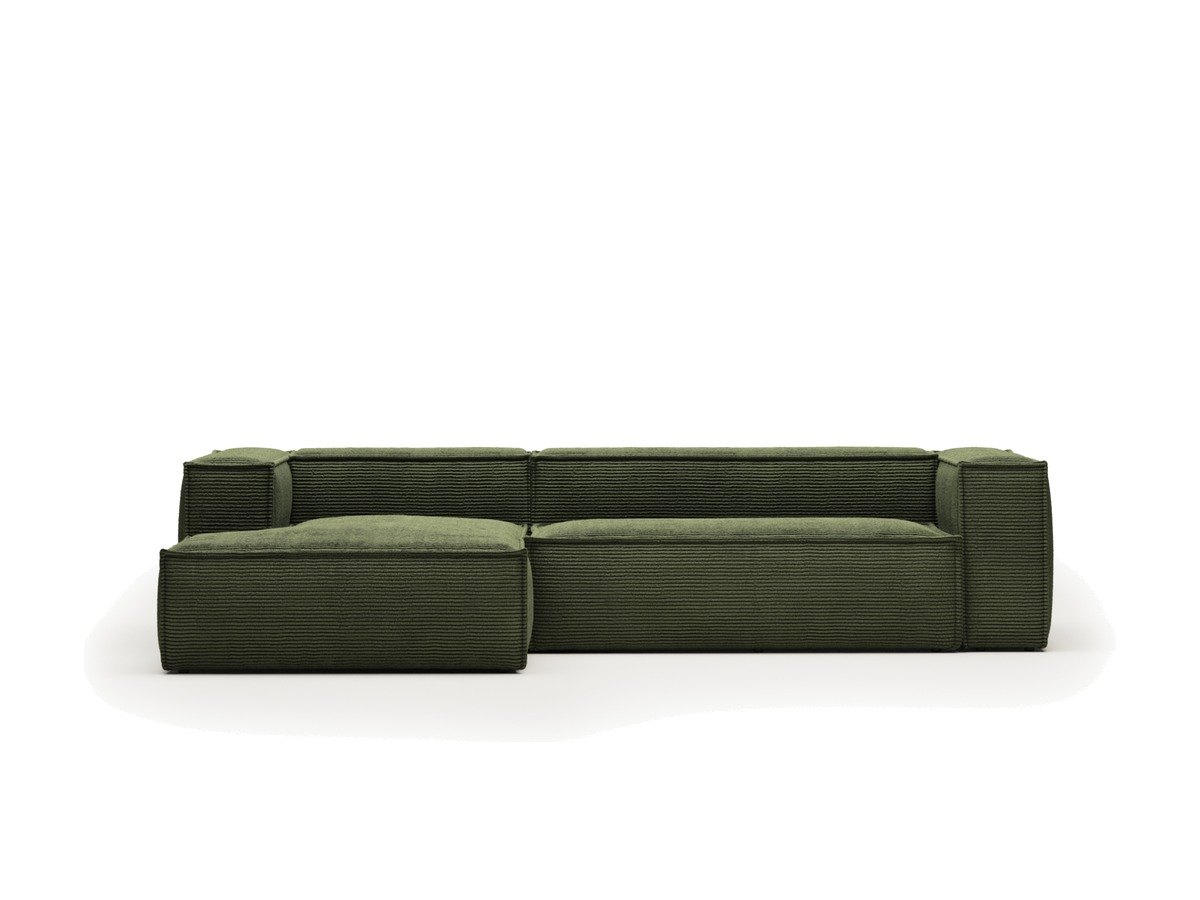 Kave Home Blok 3-zitsbank in dik groen ribfluweel en met chaise longue links 300 cm FSC Mix Credit