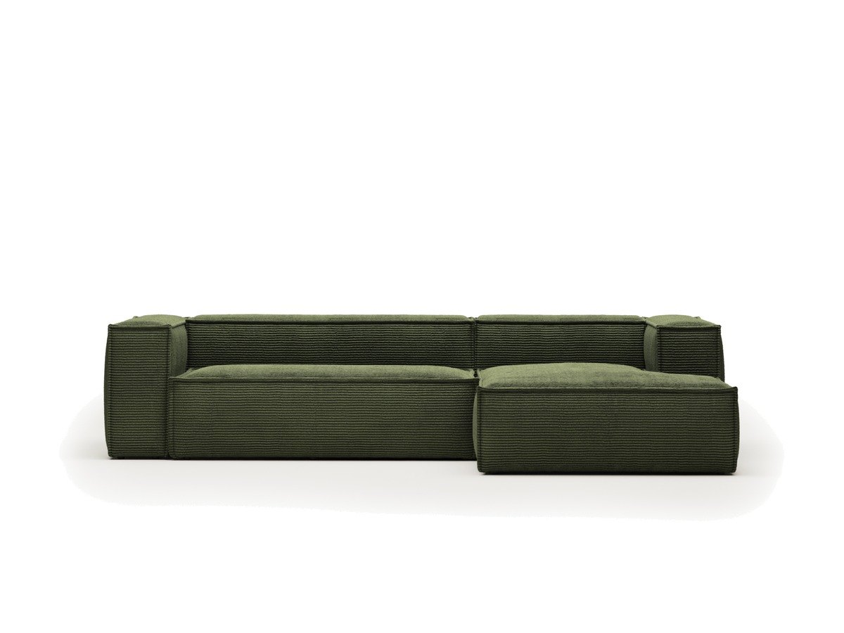 Kave Home Blok 3-zitsbank met dik groen ribfluweel en chaise longue rechts 300 cm FSC Mix Credit
