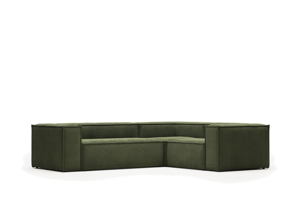 Kave Home Blok 3-zitshoekbank in dik groen ribfluweel 290 x 230 cm / 230 cm 290 cm FSC Mix Credit