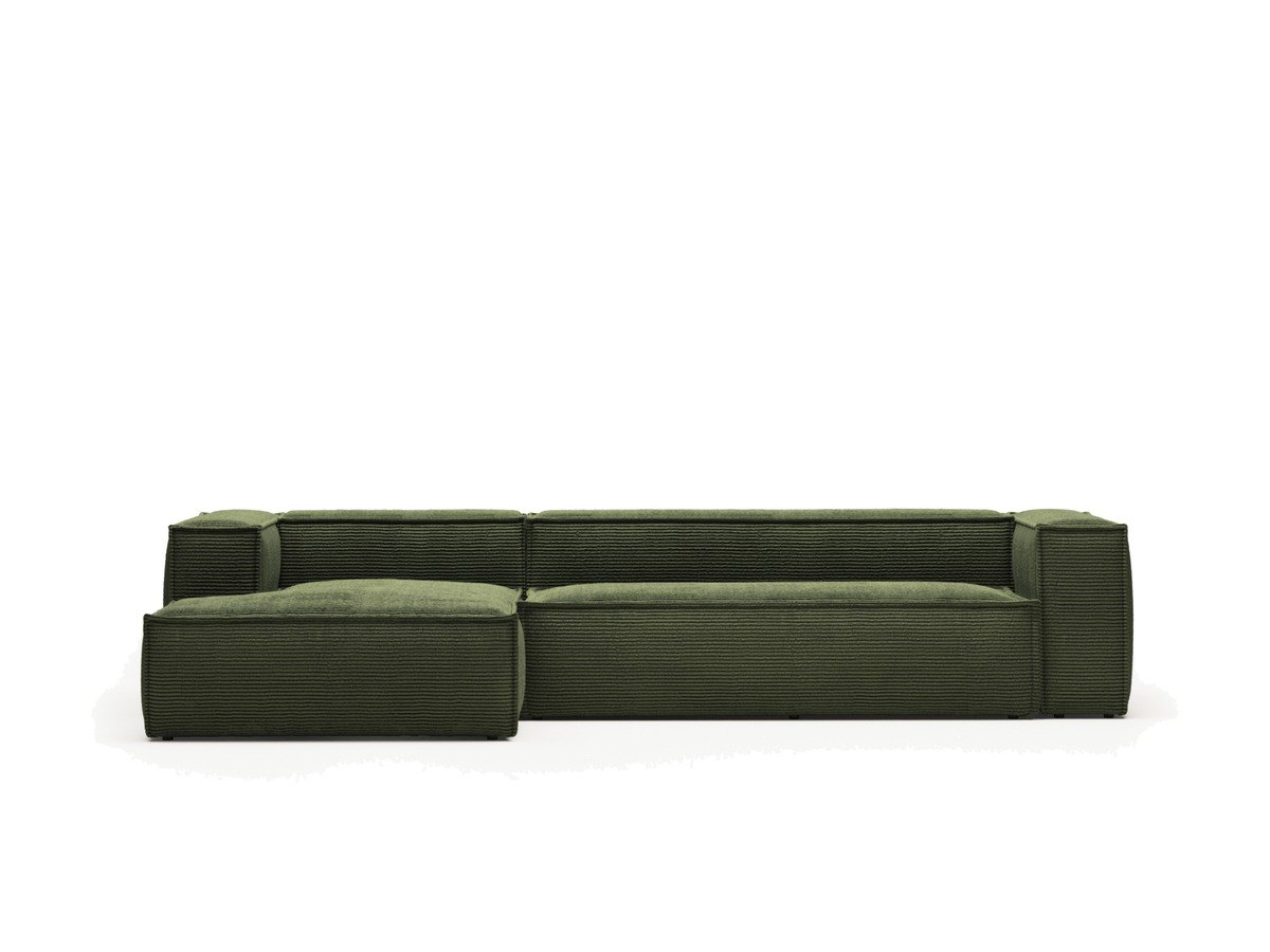 Kave Home Blok 4-zitsbank in dik groen ribfluweel en met chaise longue links 330 cm FSC Mix Credit