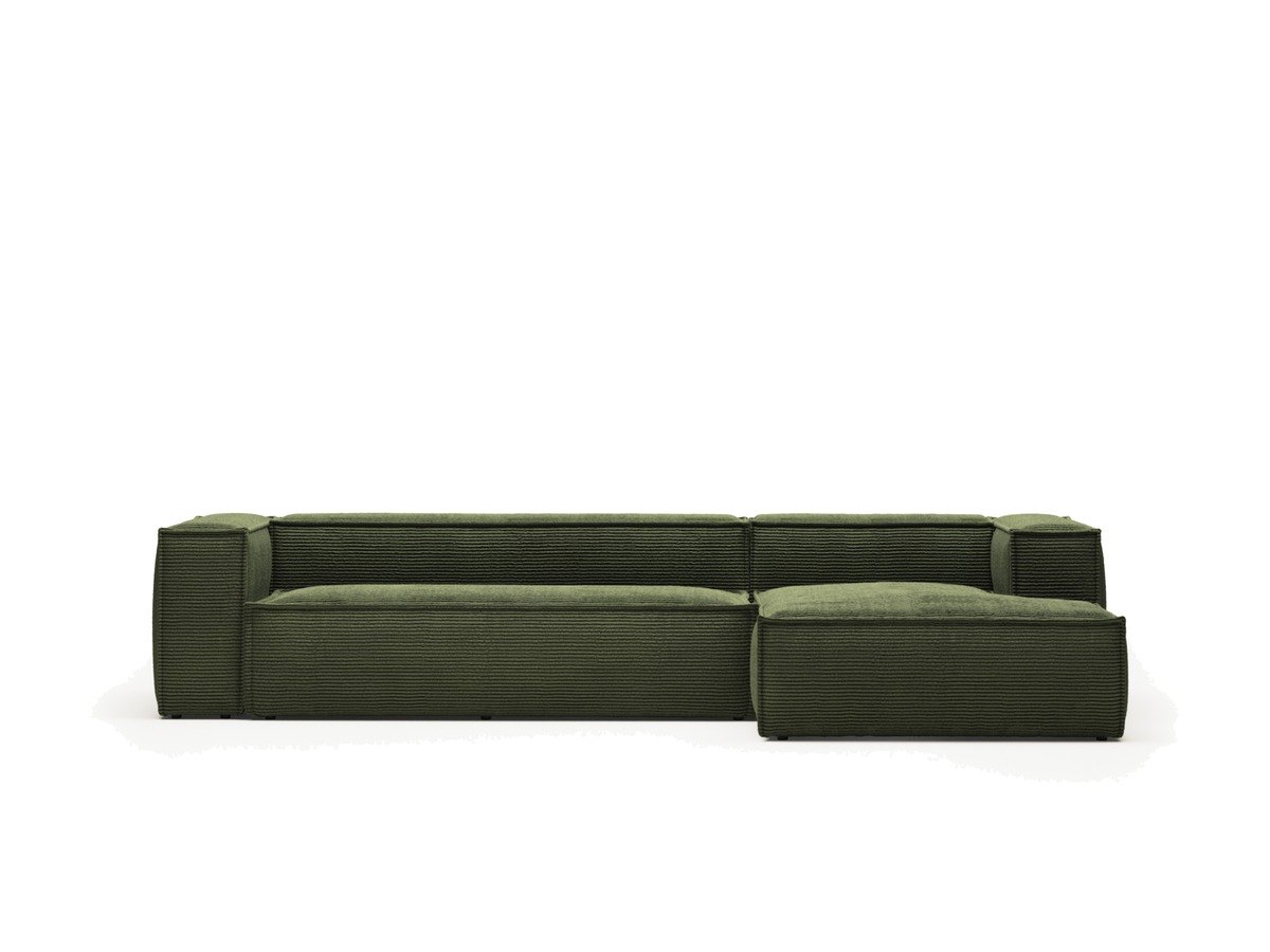 Kave Home Blok 4-zitsbank in dik groen ribfluweel en met chaise longue rechts 330 cm FSC Mix Credit