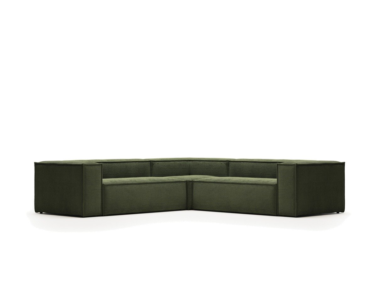 Kave Home Blok 4-zitshoekbank in dik groen ribfluweel 290 x 290 cm FSC Mix Credit