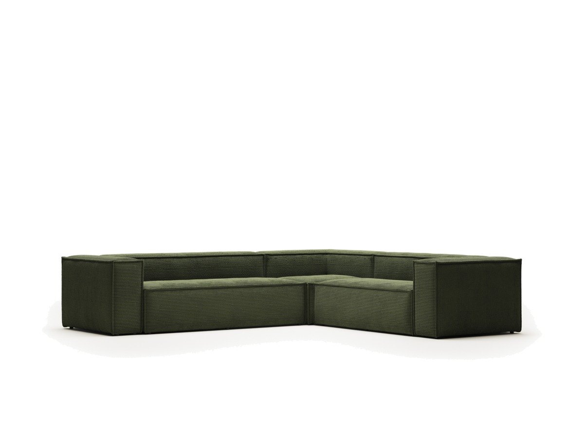 Kave Home Blok 5-zitshoekbank in dik groen ribfluweel 320 x 290 / 290 x 320 cm FSC Mix Credit