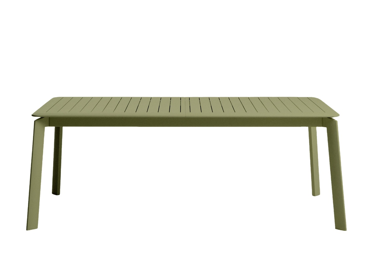 Kave Home Brela uitschuifbare tafel van groen aluminium 205(287) x 100 cm