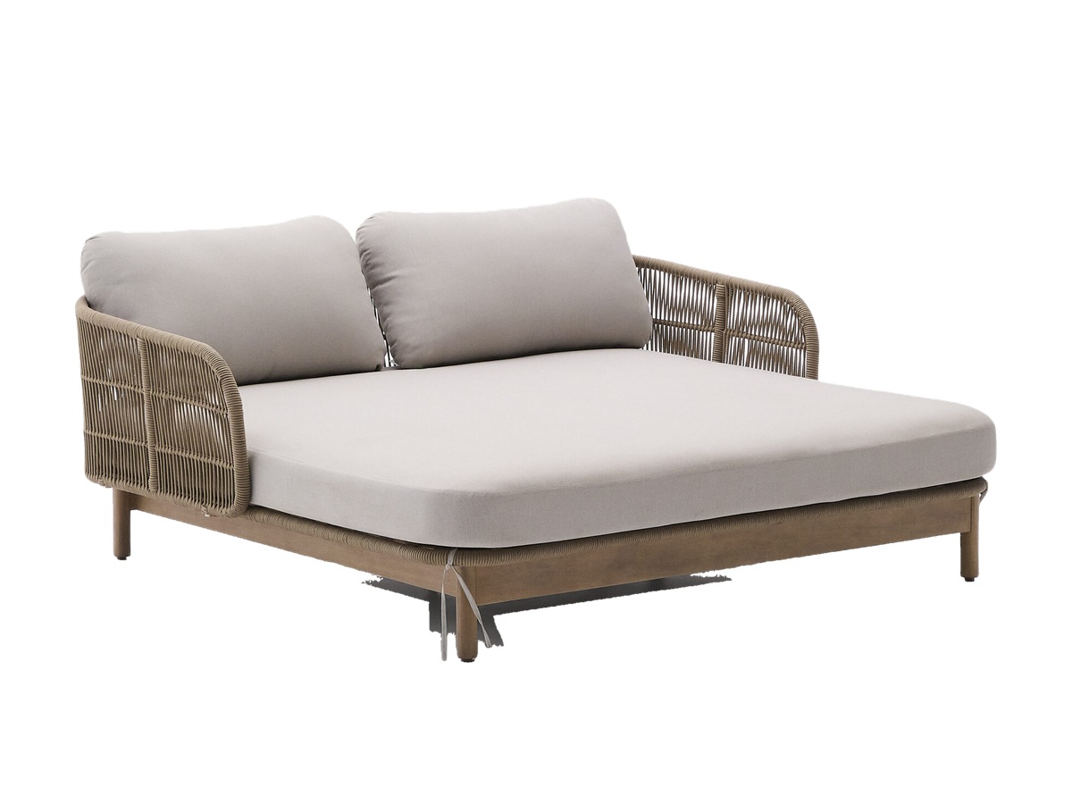 Kave Home Catalina 2-persoons ligstoel van beige touw en massief acaciahout FSC 100%