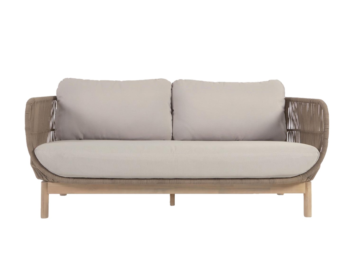 Kave Home Catalina 3-zitsbank gemaakt met beige touw en FSC massief acaciahout 170 cm